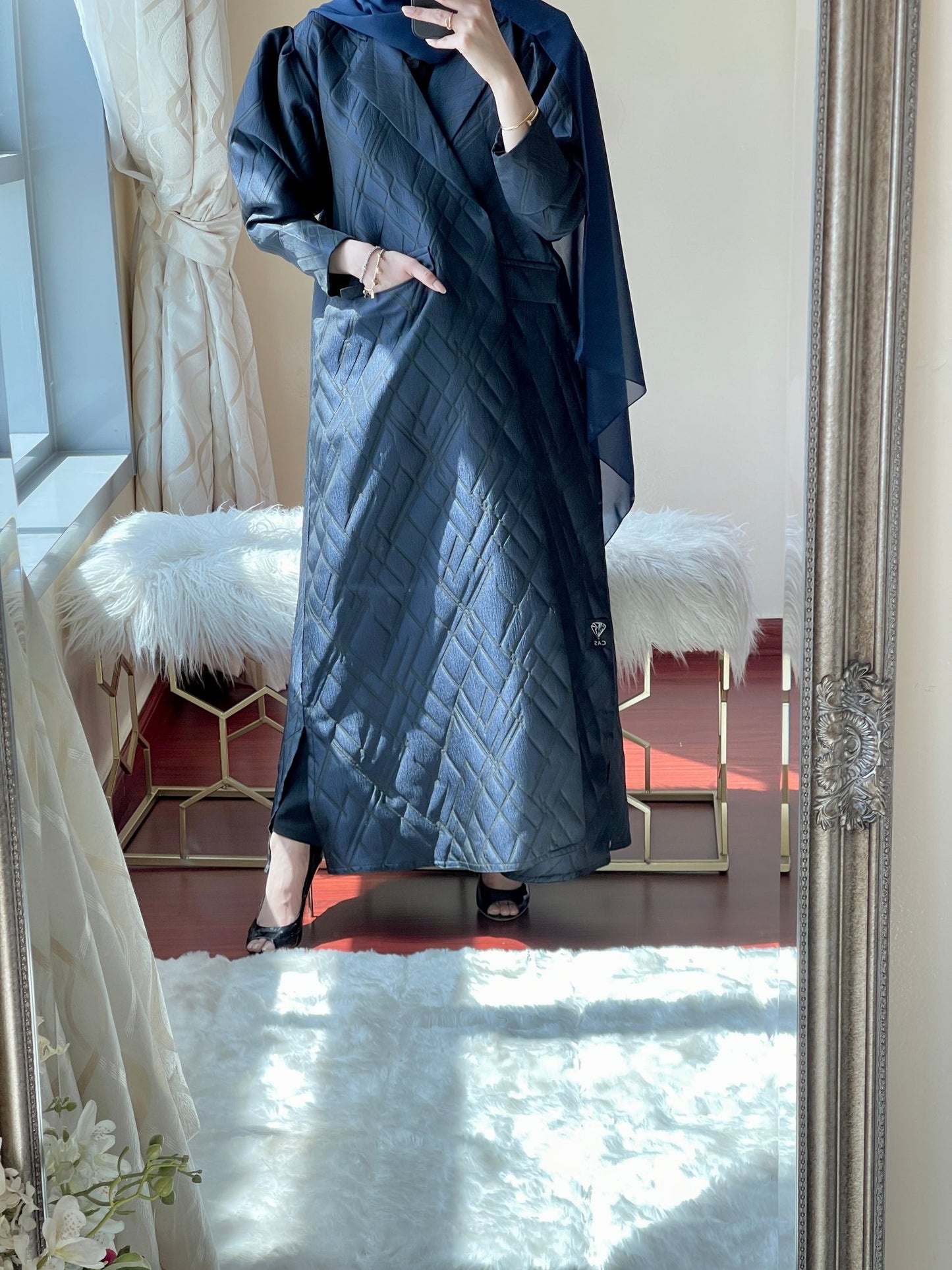 C - Blue - Jacquard - Ramadan - Abaya - Set - 29