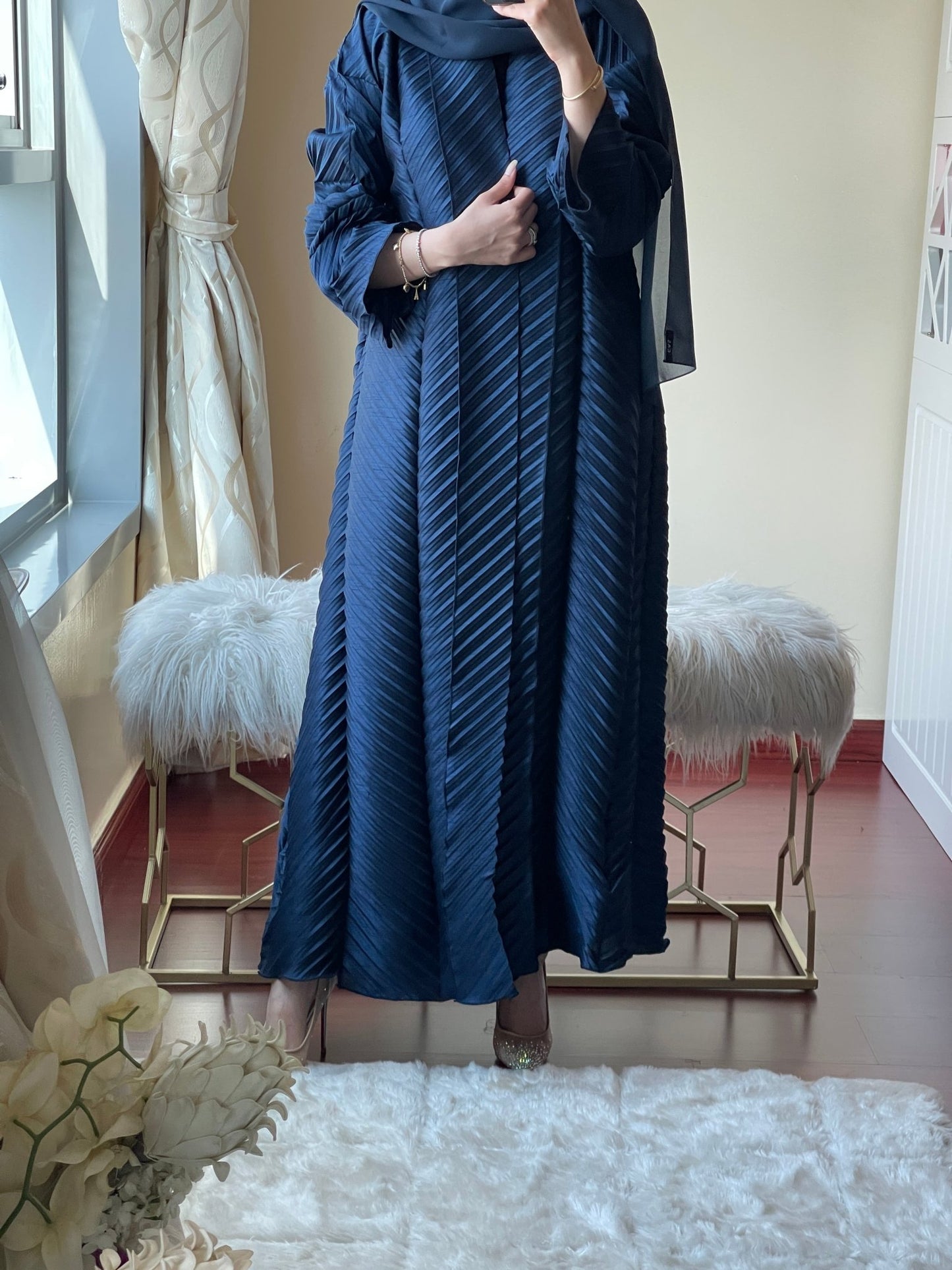 C - Blue - Pleated - Abaya - Set - 57