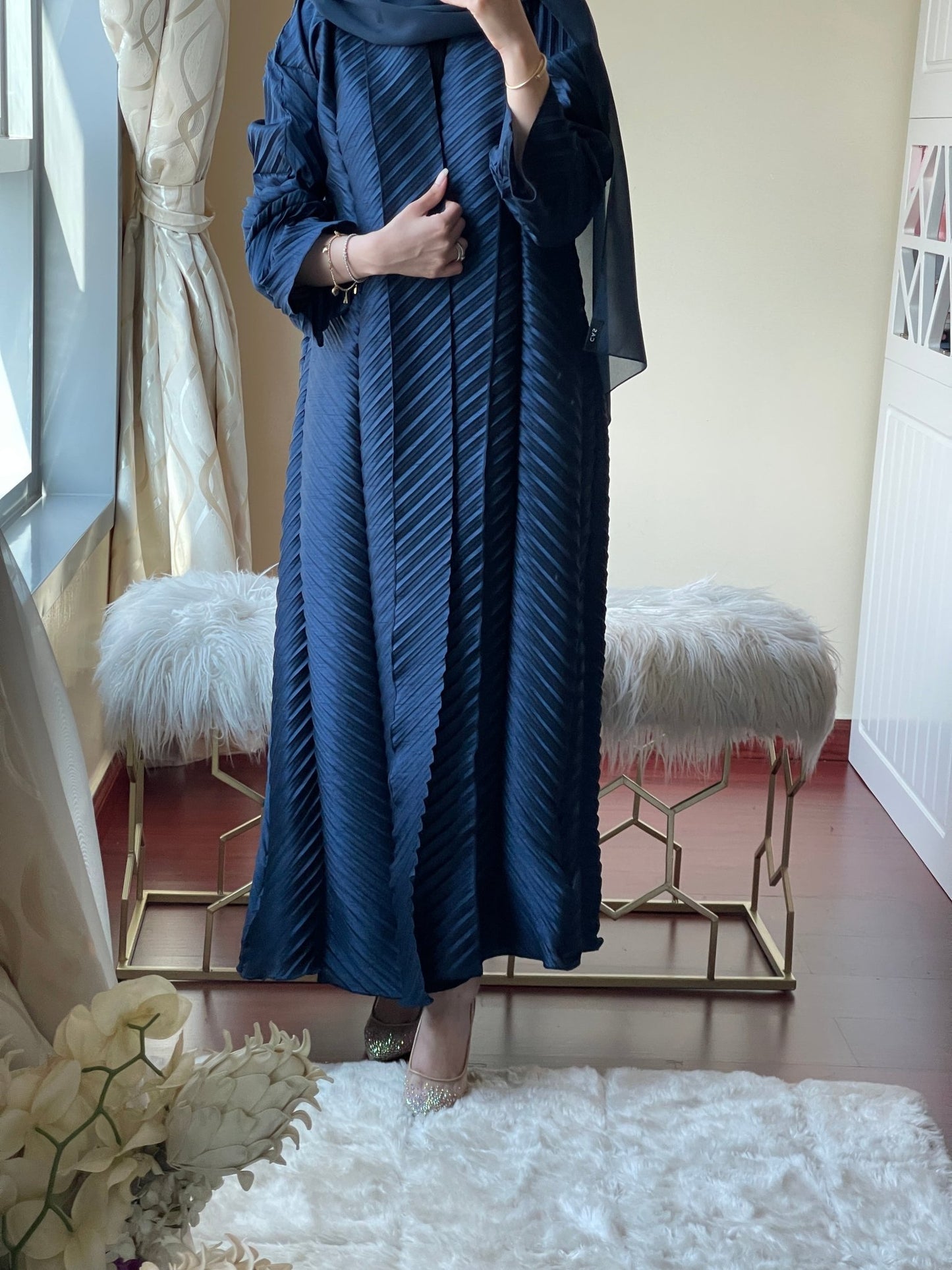 C - Blue - Pleated - Abaya - Set - 57