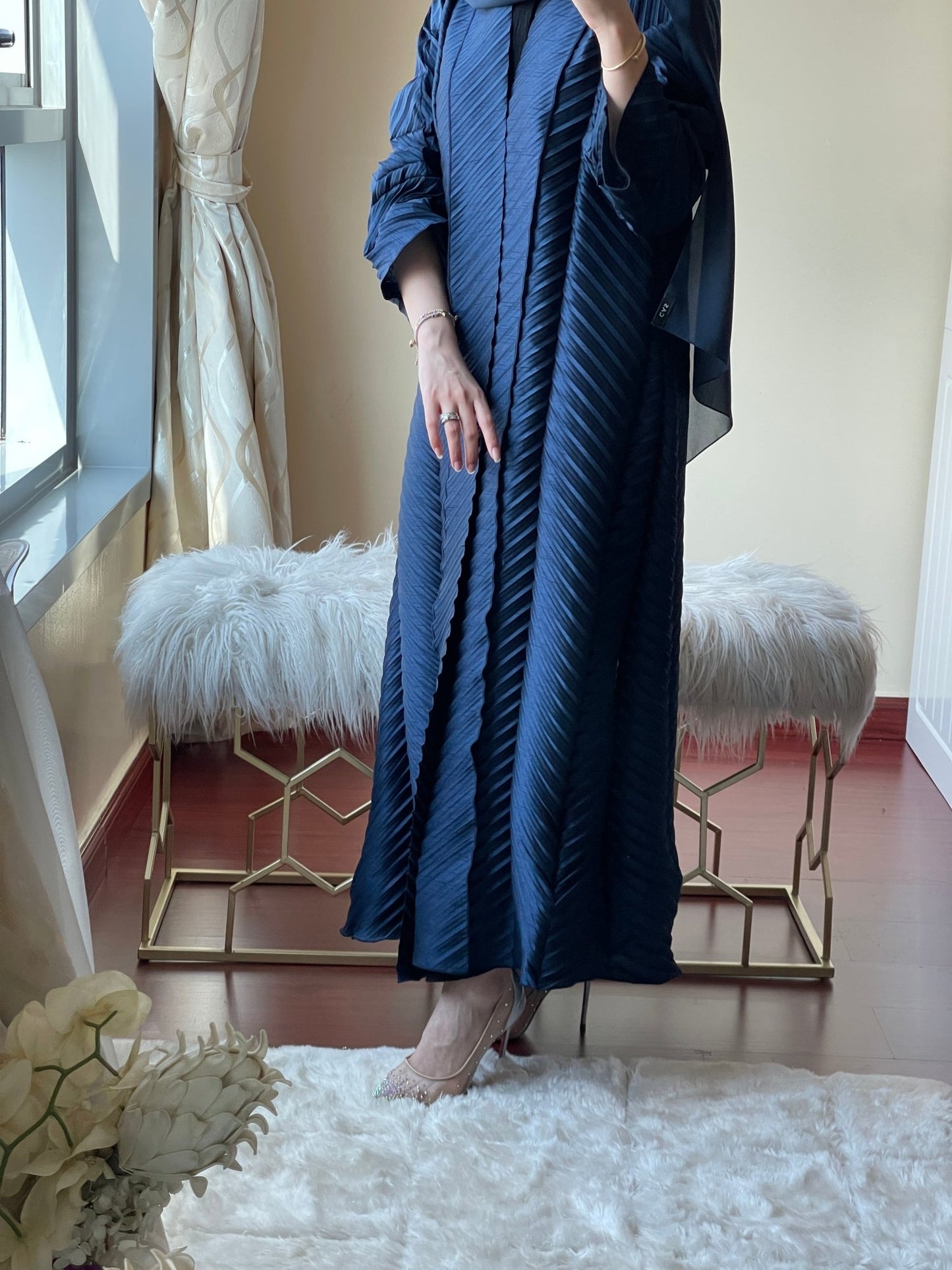 C - Blue - Pleated - Abaya - Set - 57