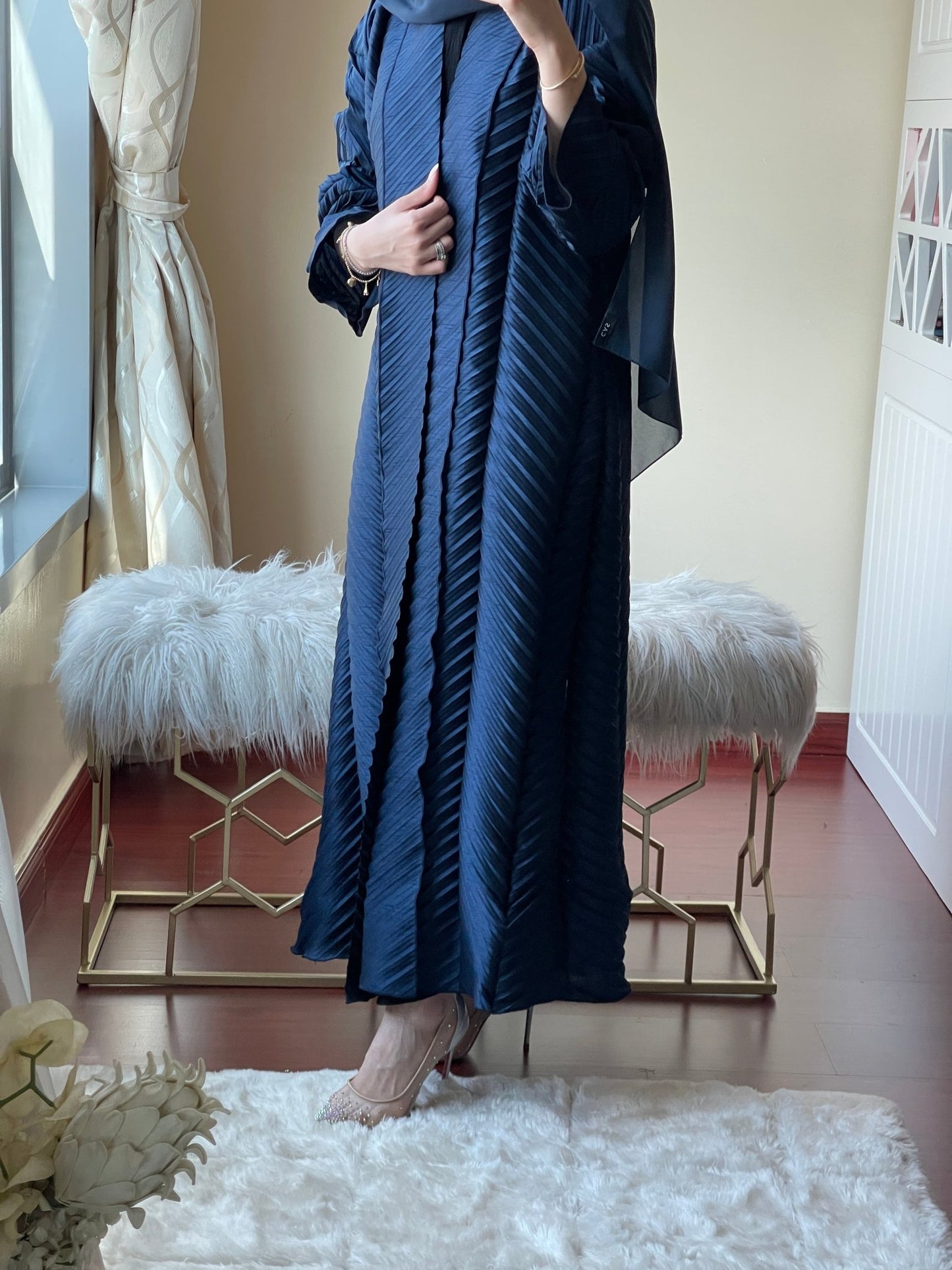 C - Blue - Pleated - Abaya - Set - 57