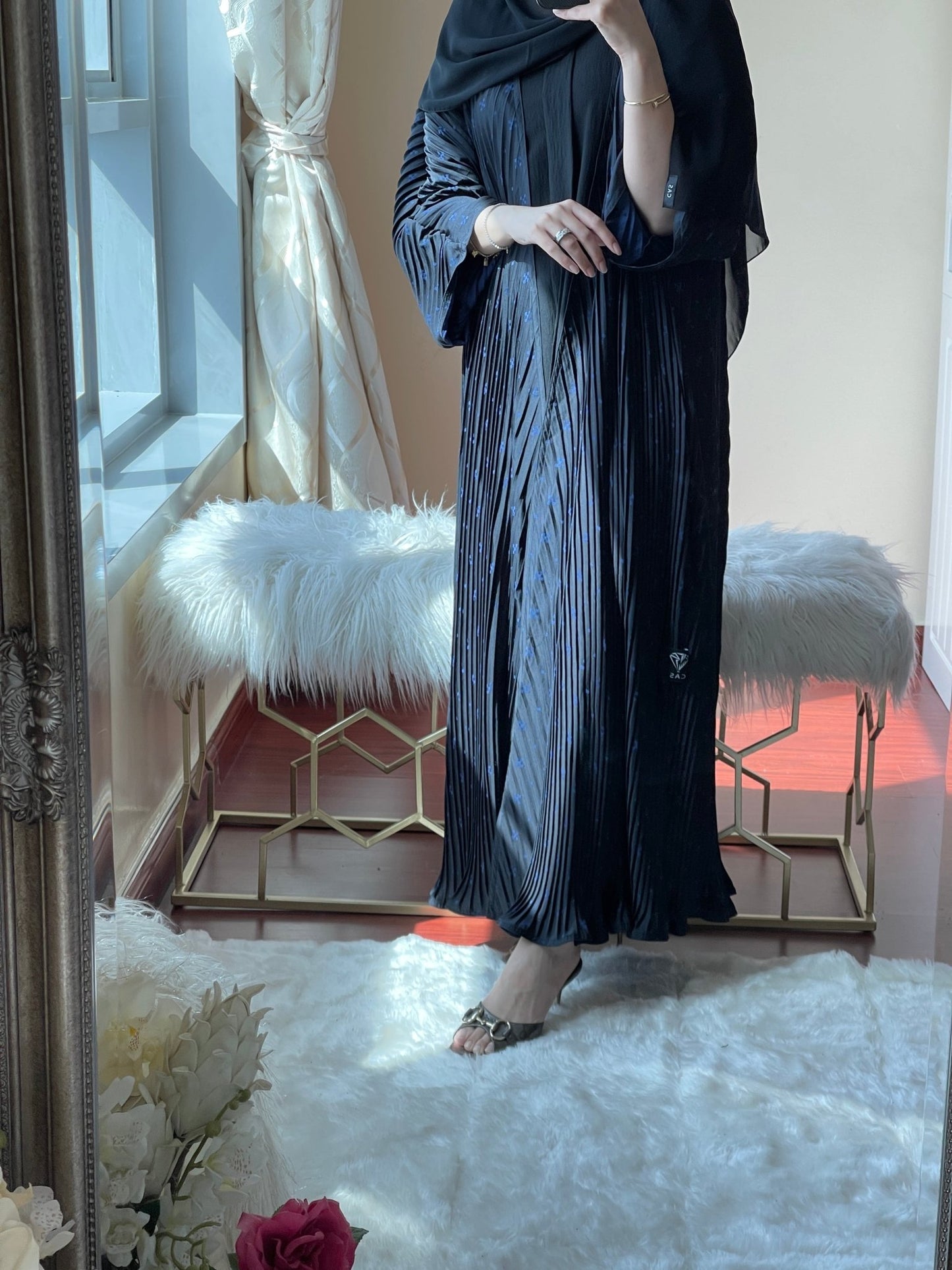 C - Blue - Pleated - Duotone - Abaya