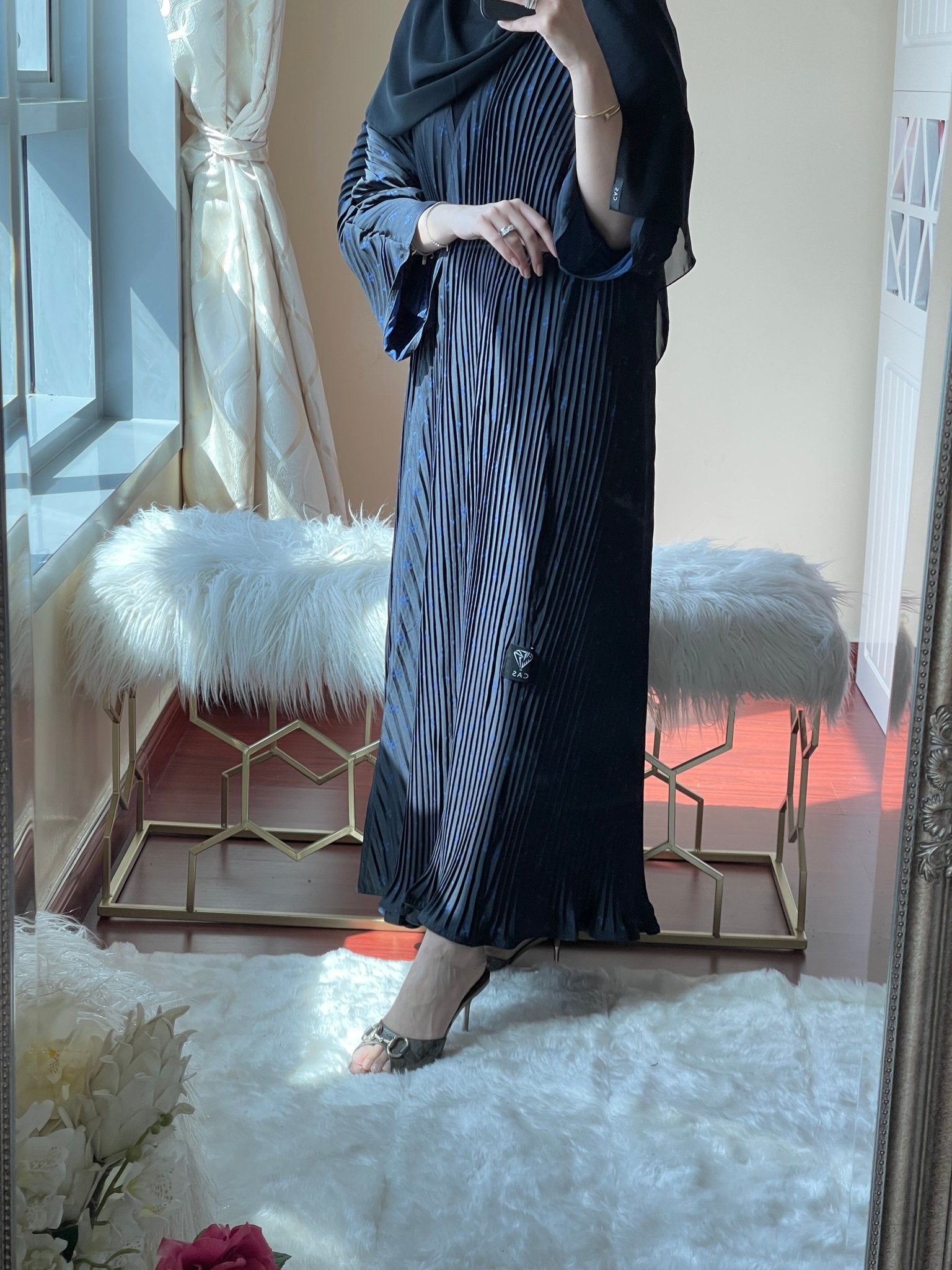 C - Blue - Pleated - Duotone - Abaya