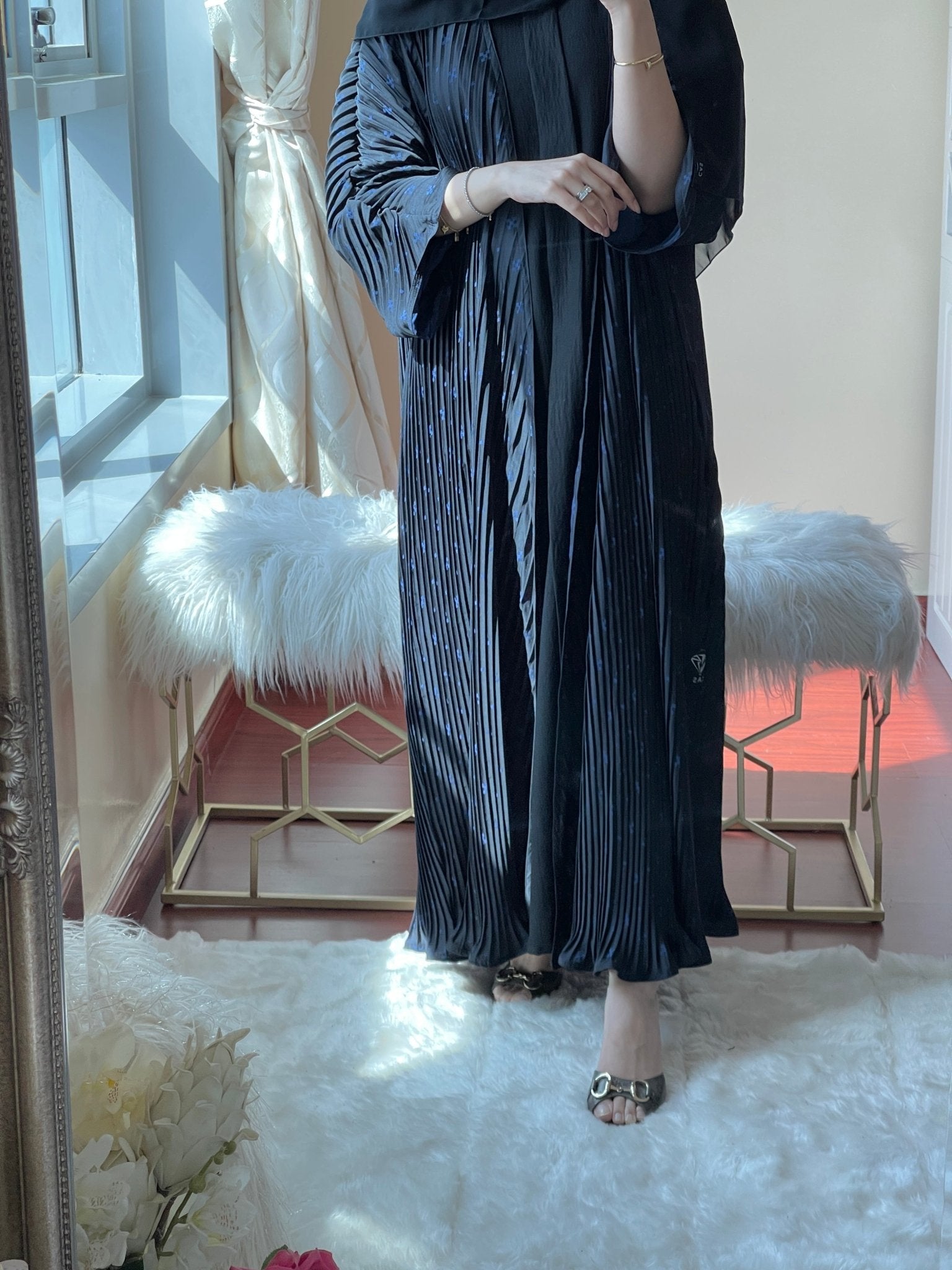 C - Blue - Pleated - Duotone - Abaya