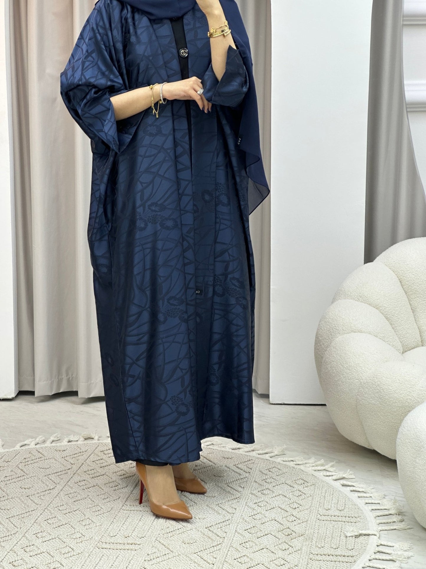 C Blue Swirl Bisht Abaya