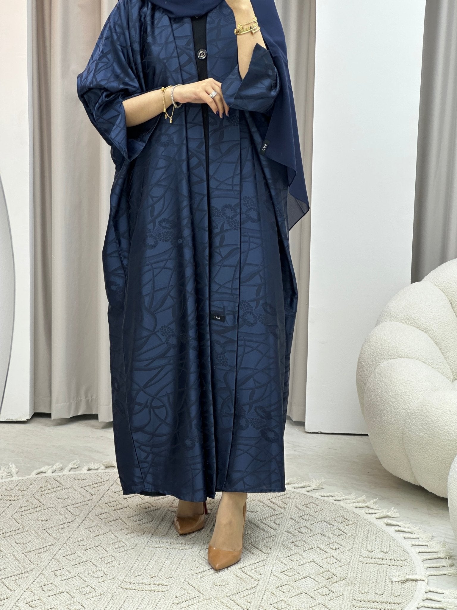 C Blue Swirl Bisht Abaya