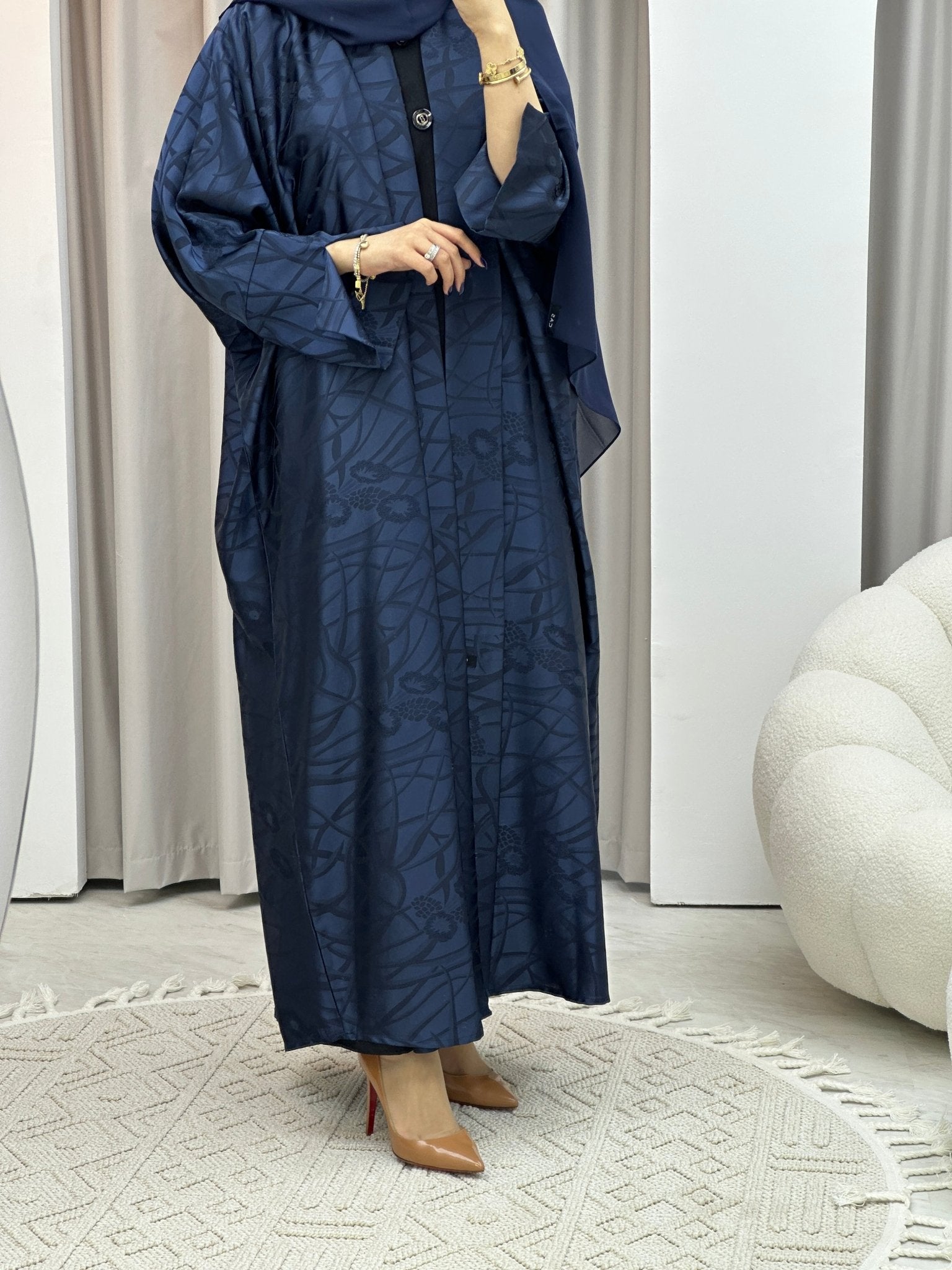 C Blue Swirl Bisht Abaya