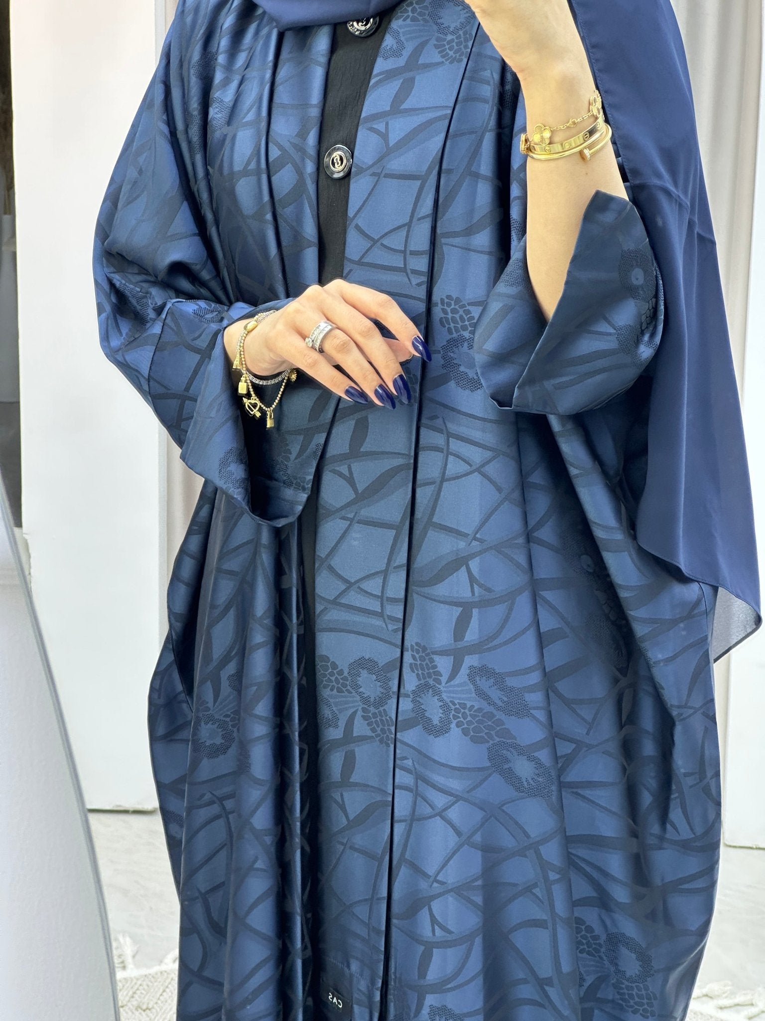 C Blue Swirl Bisht Abaya