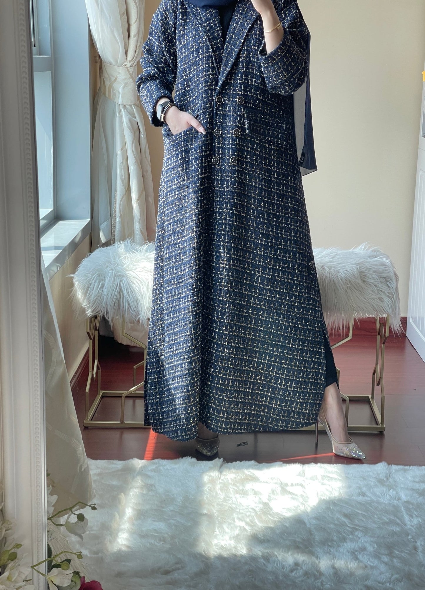 C - Blue - Tweed - Abaya - 2023