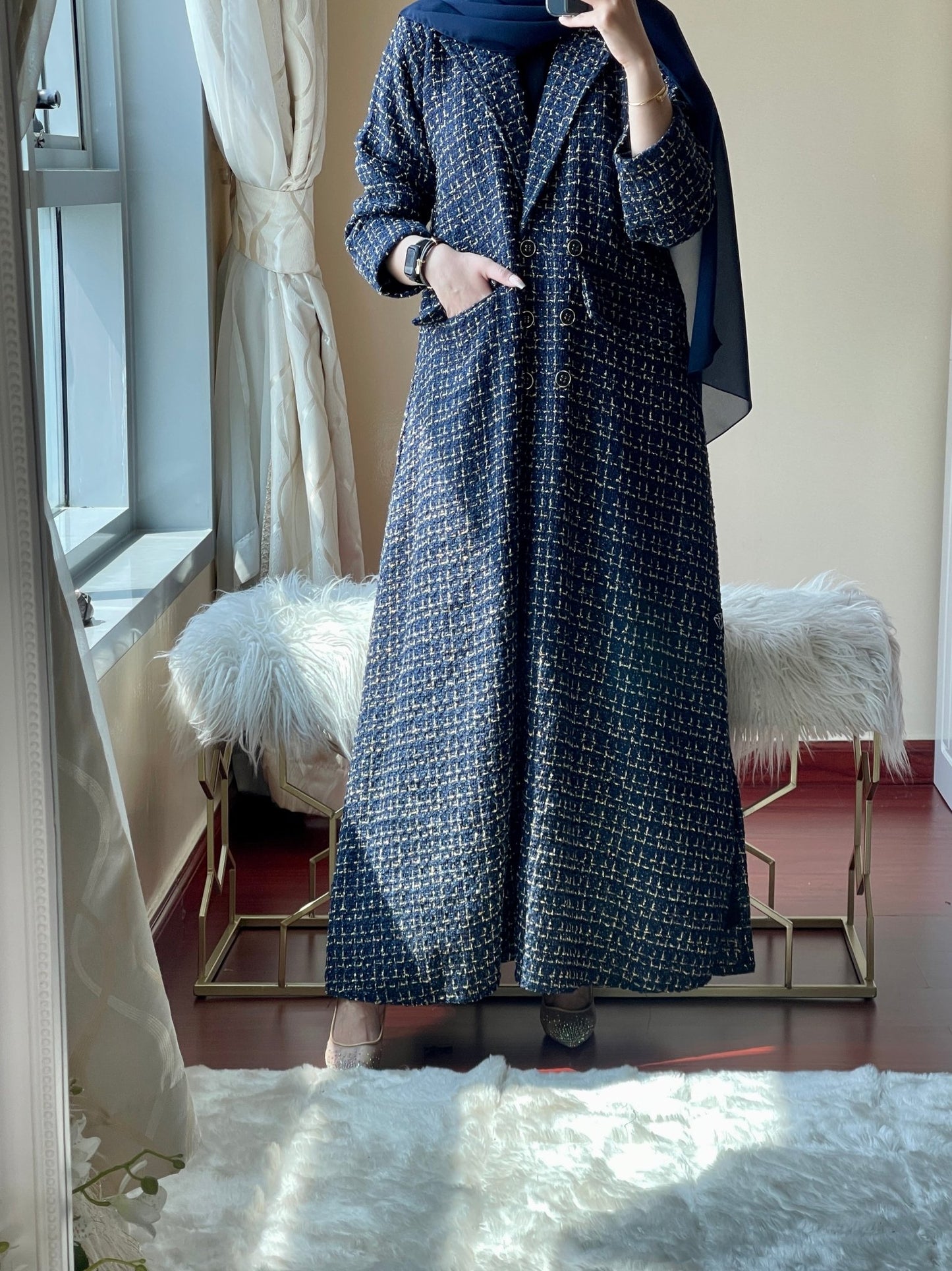 C - Blue - Tweed - Abaya - 2023