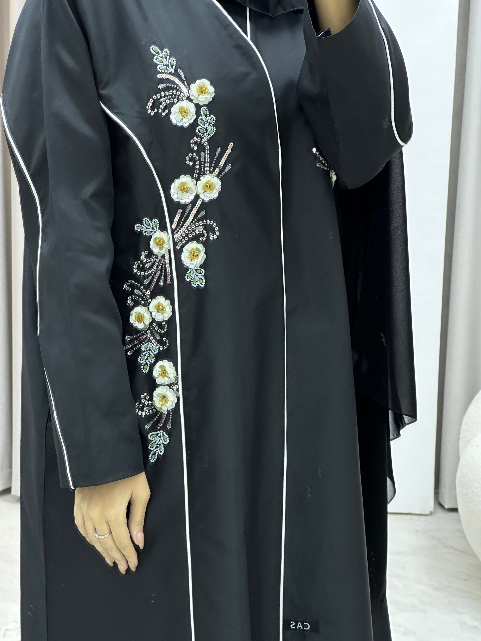 C Bridal Satin Floral Sequins Abaya Set