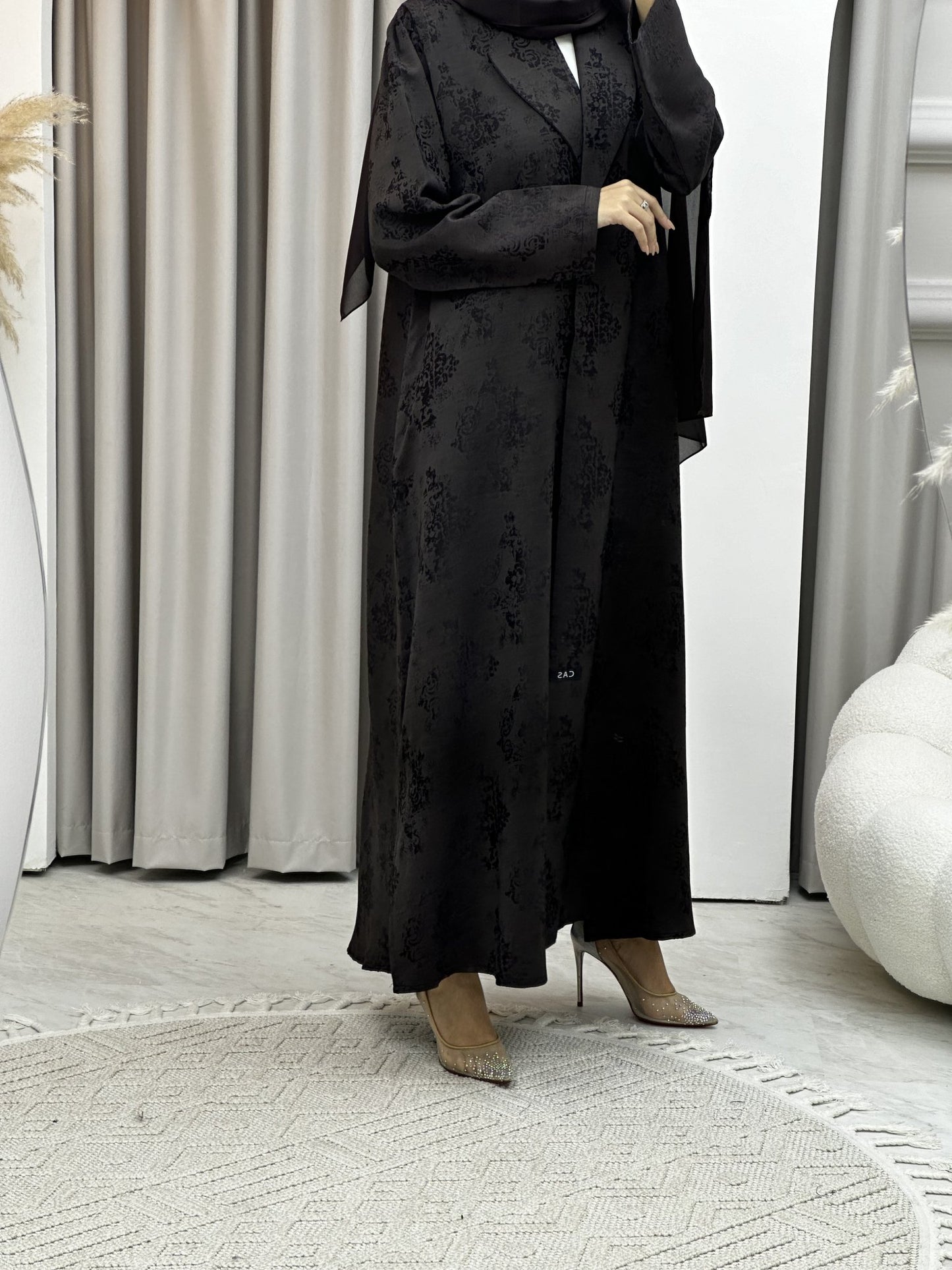 C Brown Floral Print Coat Abaya Set