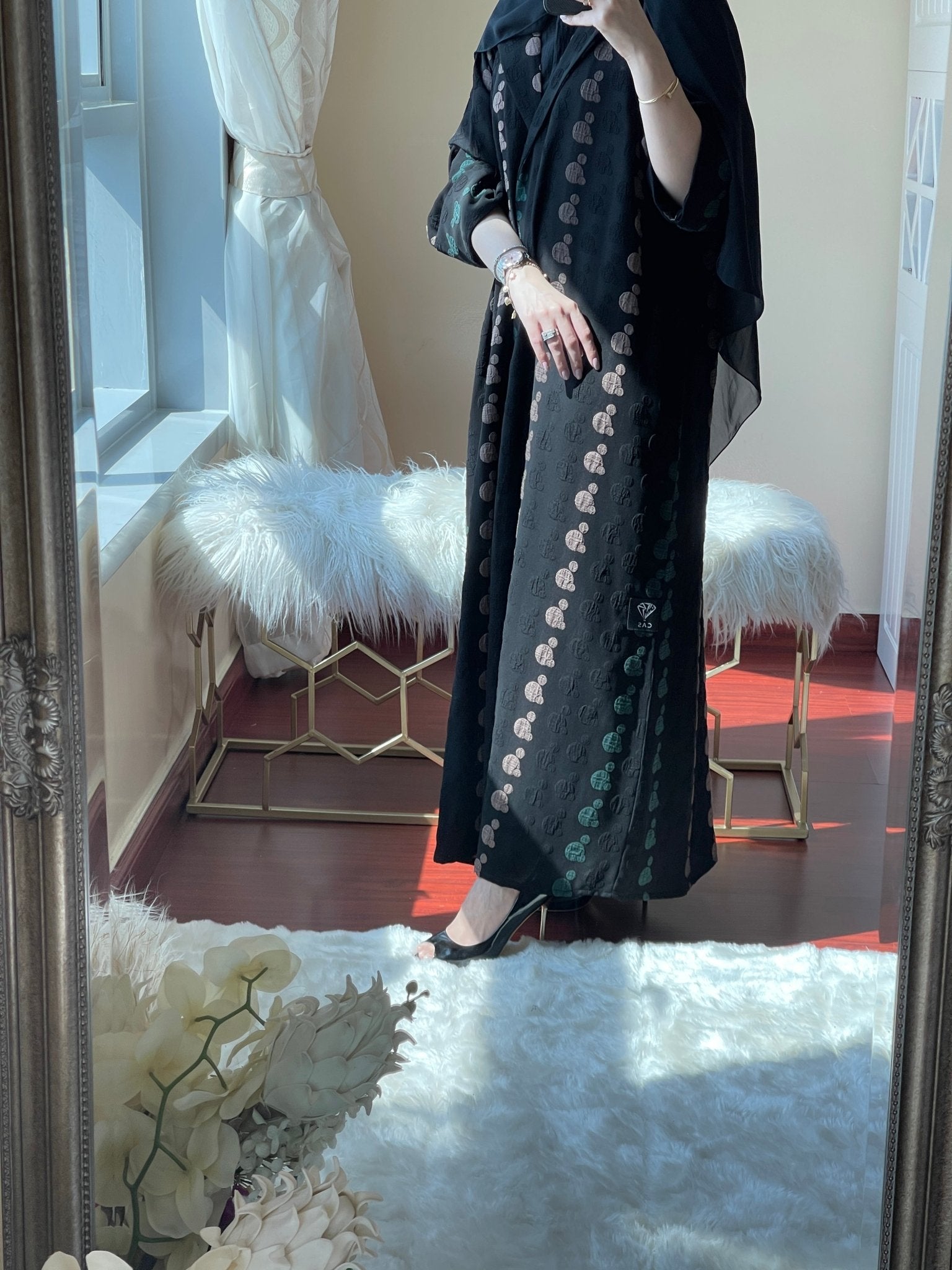 C - Brown - Green - Polka - Abaya - Set