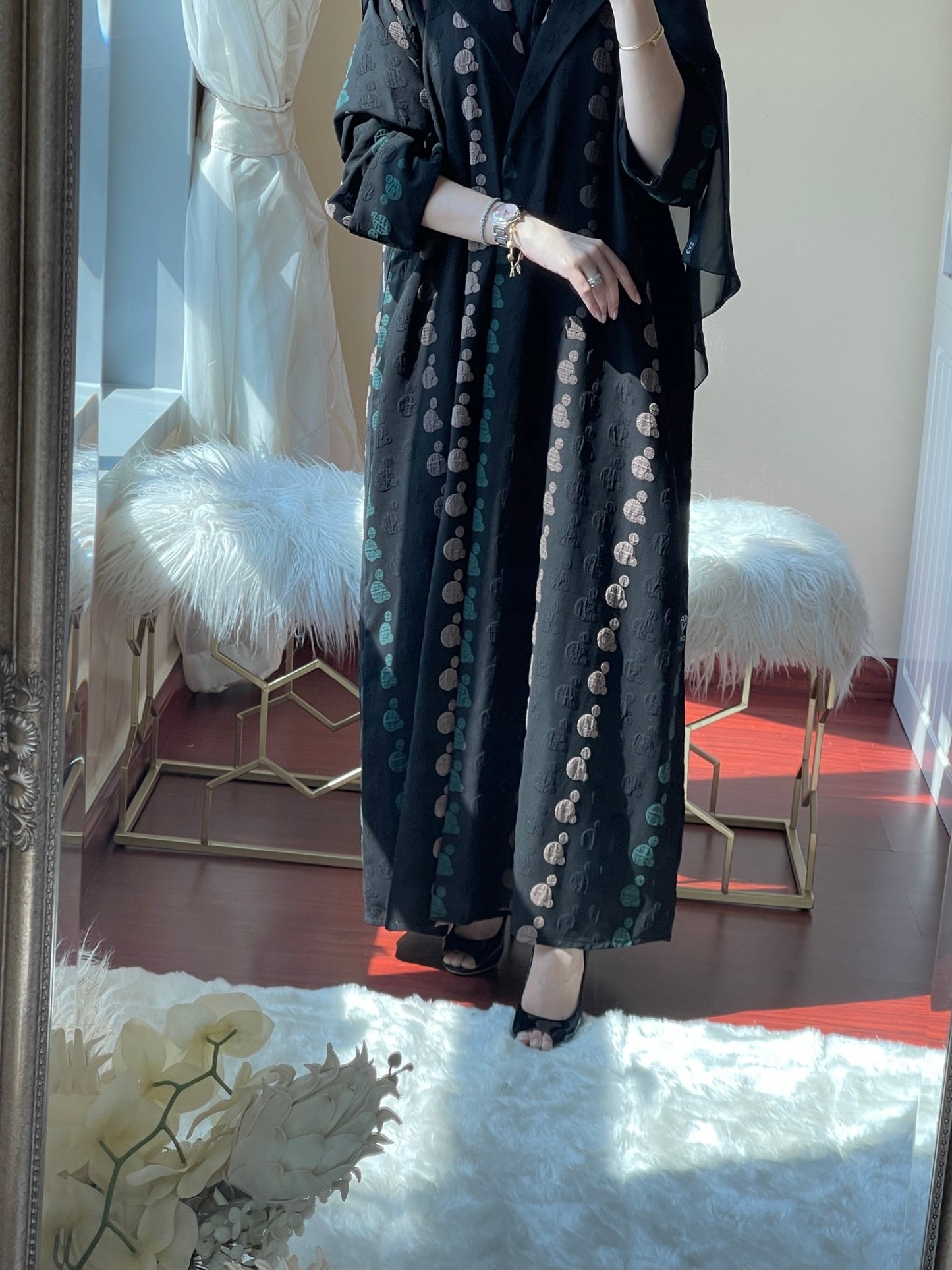 C - Brown - Green - Polka - Abaya - Set