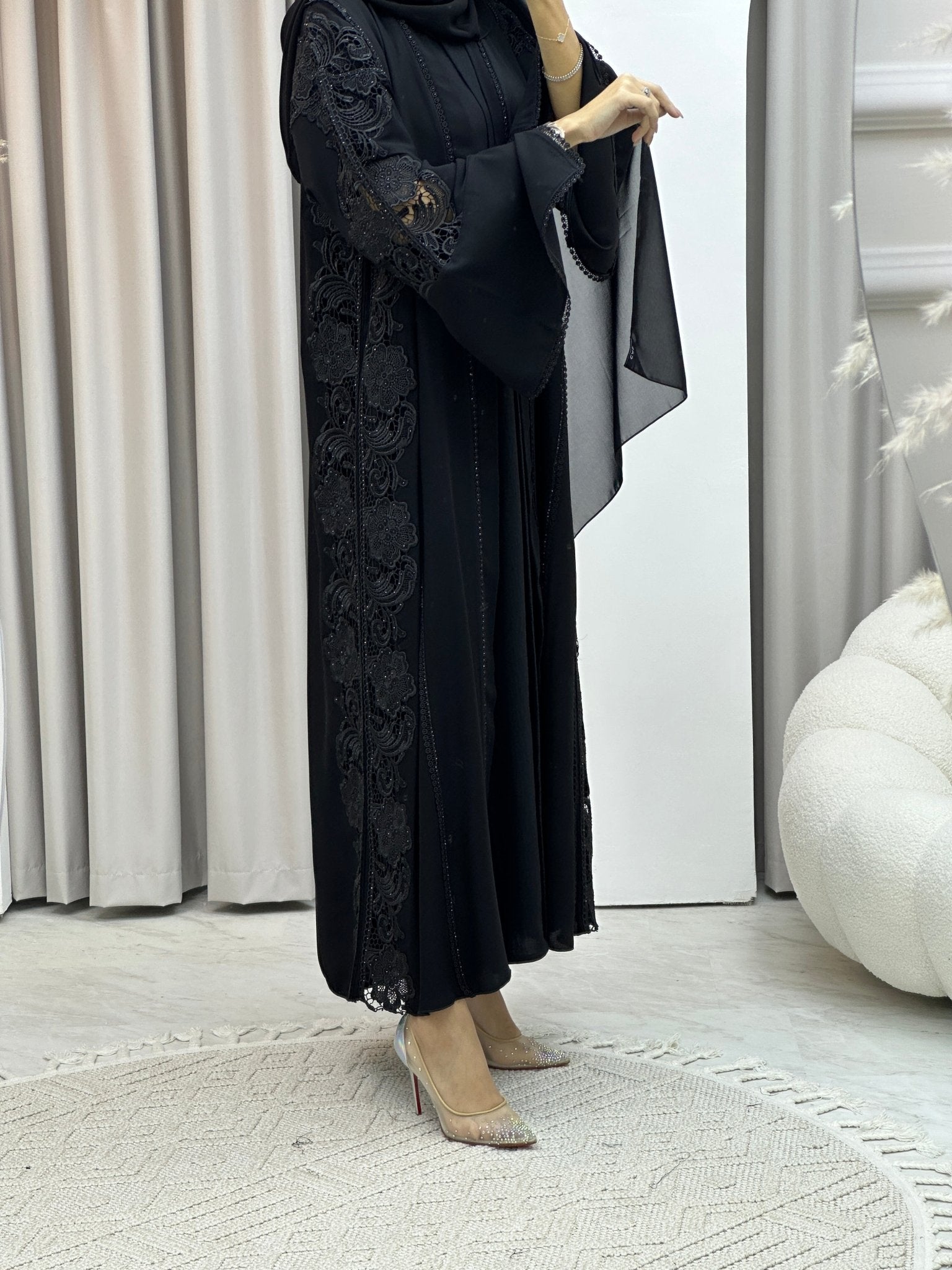 C Classic Lace Work Abaya Set