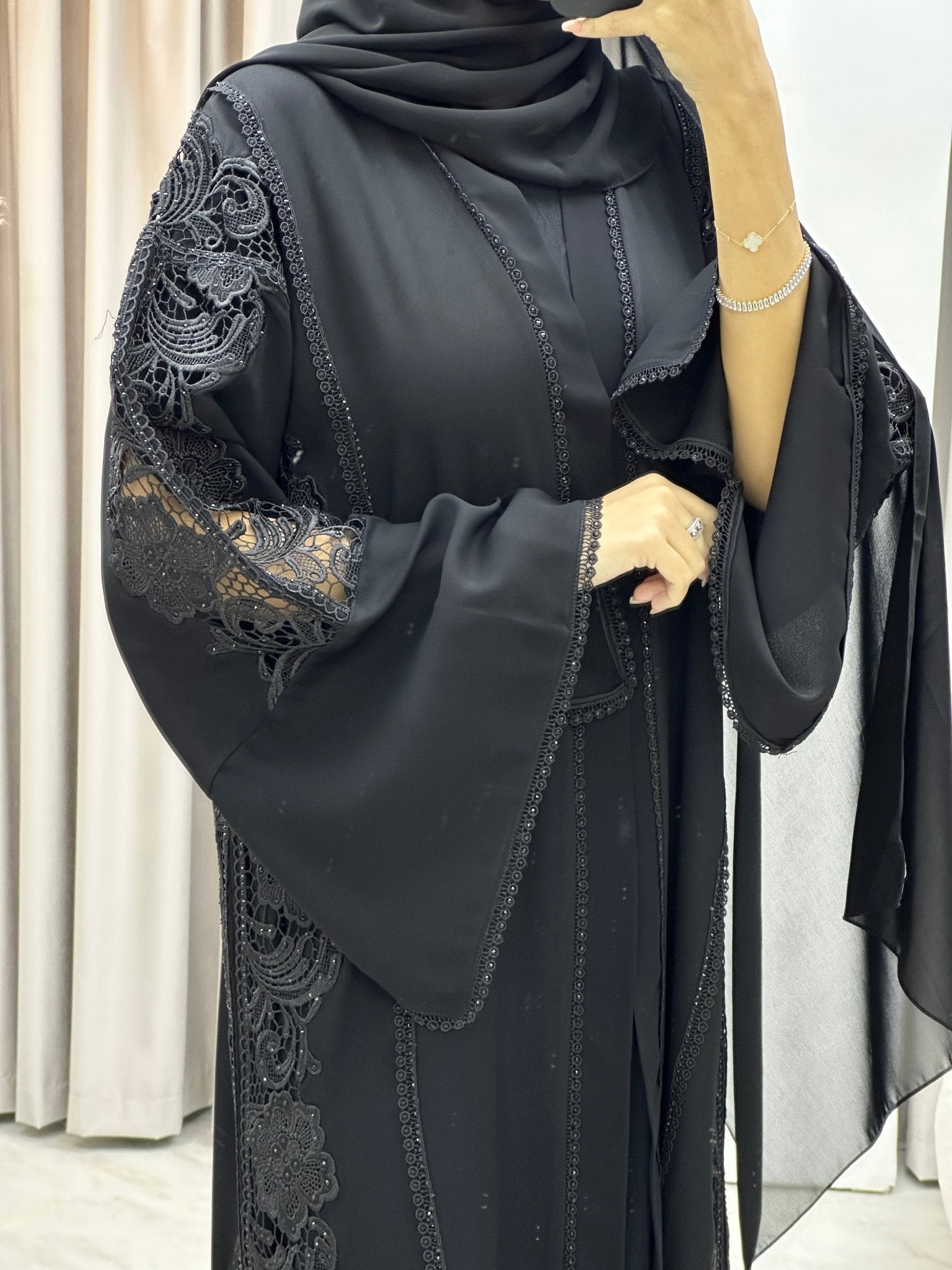 C Classic Lace Work Abaya Set