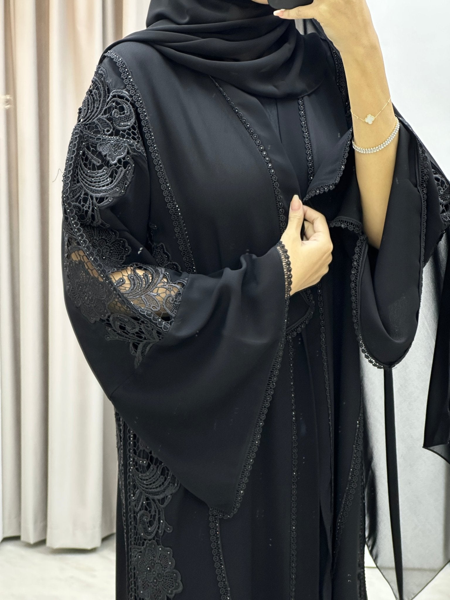 C Classic Lace Work Abaya Set