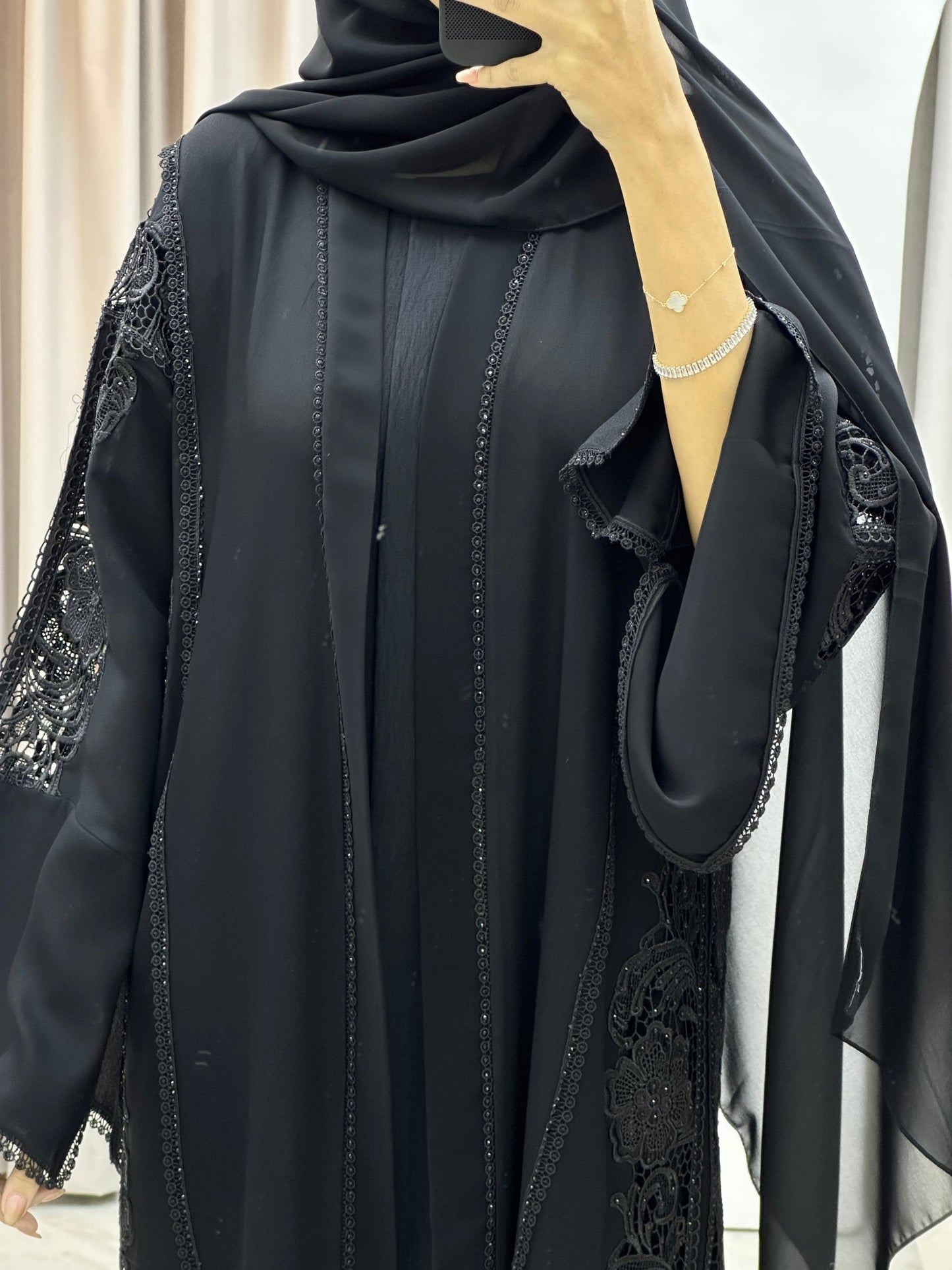 C Classic Lace Work Abaya Set