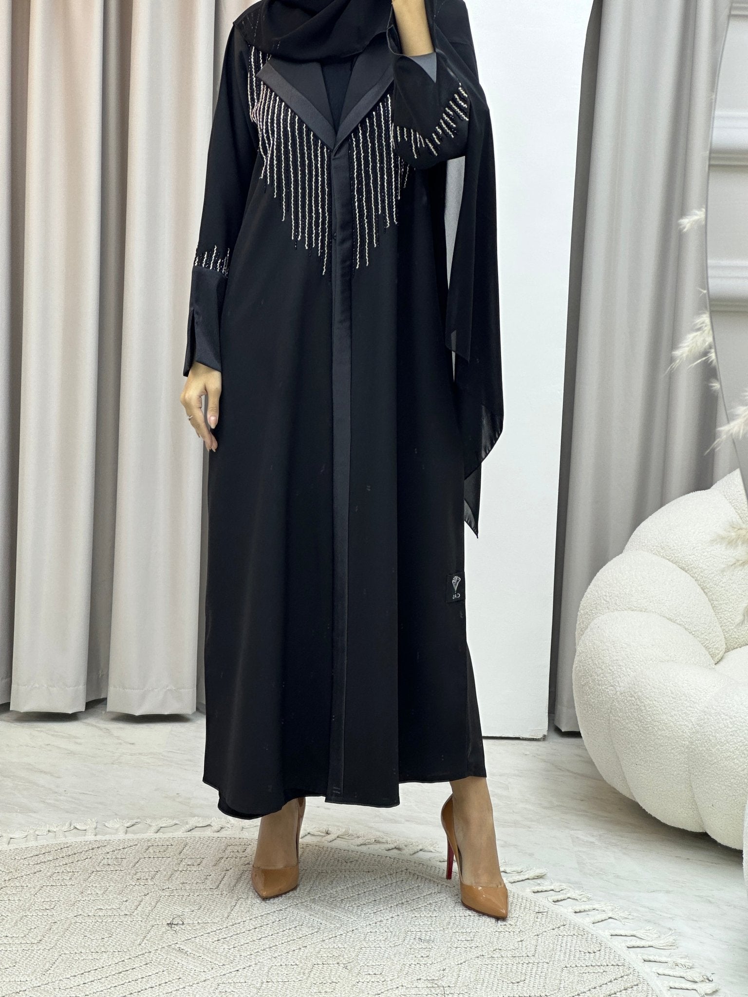 C Coat Black Silver Abaya Set