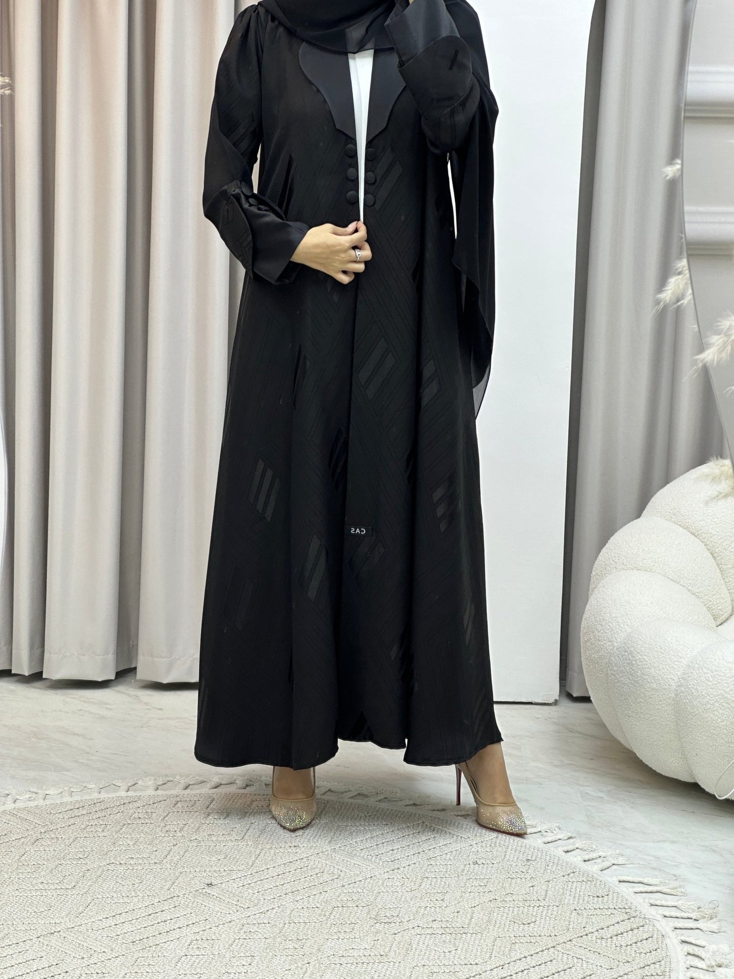 C Coat Jacquard Lined Abaya Set