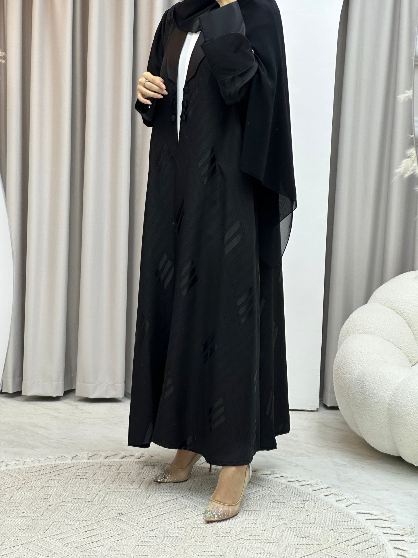 C Coat Jacquard Lined Abaya Set