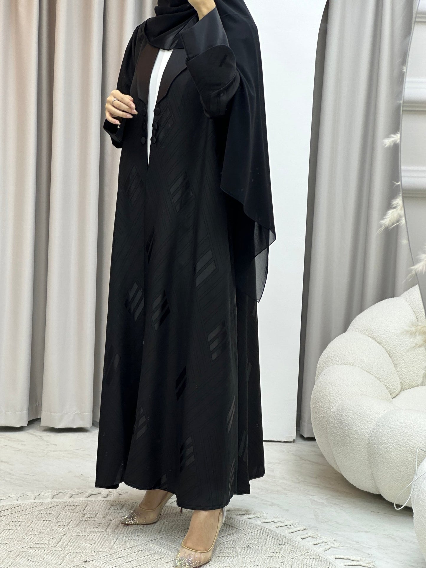 C Coat Jacquard Lined Abaya Set