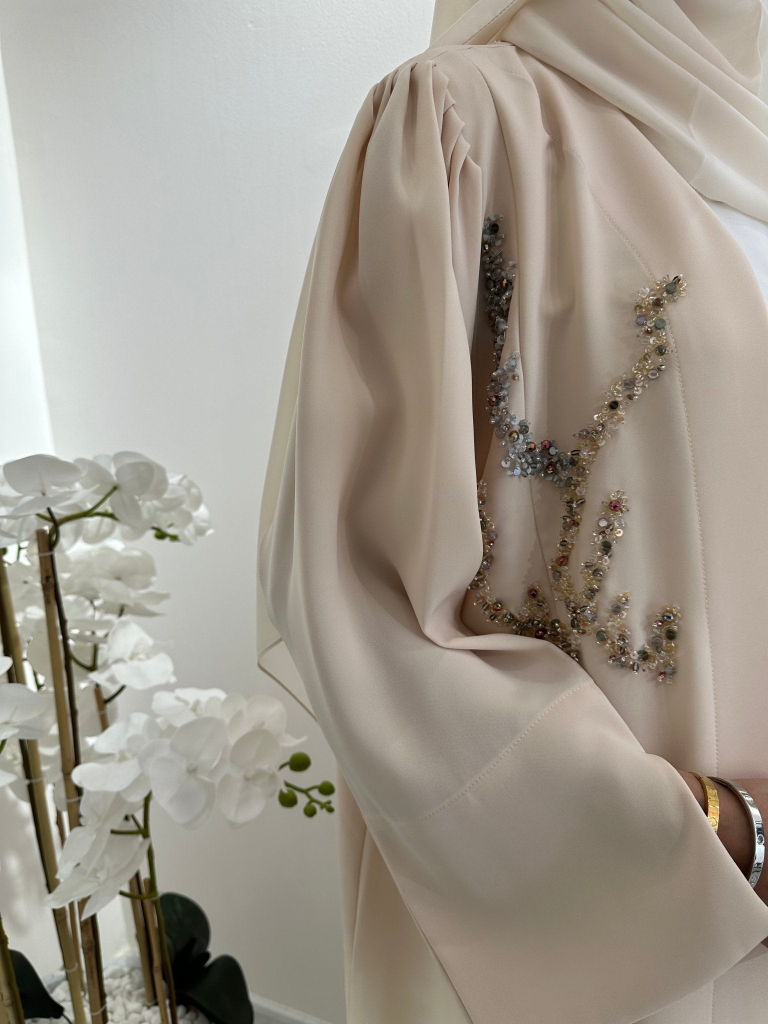 C Cream Beaded Eid Abaya