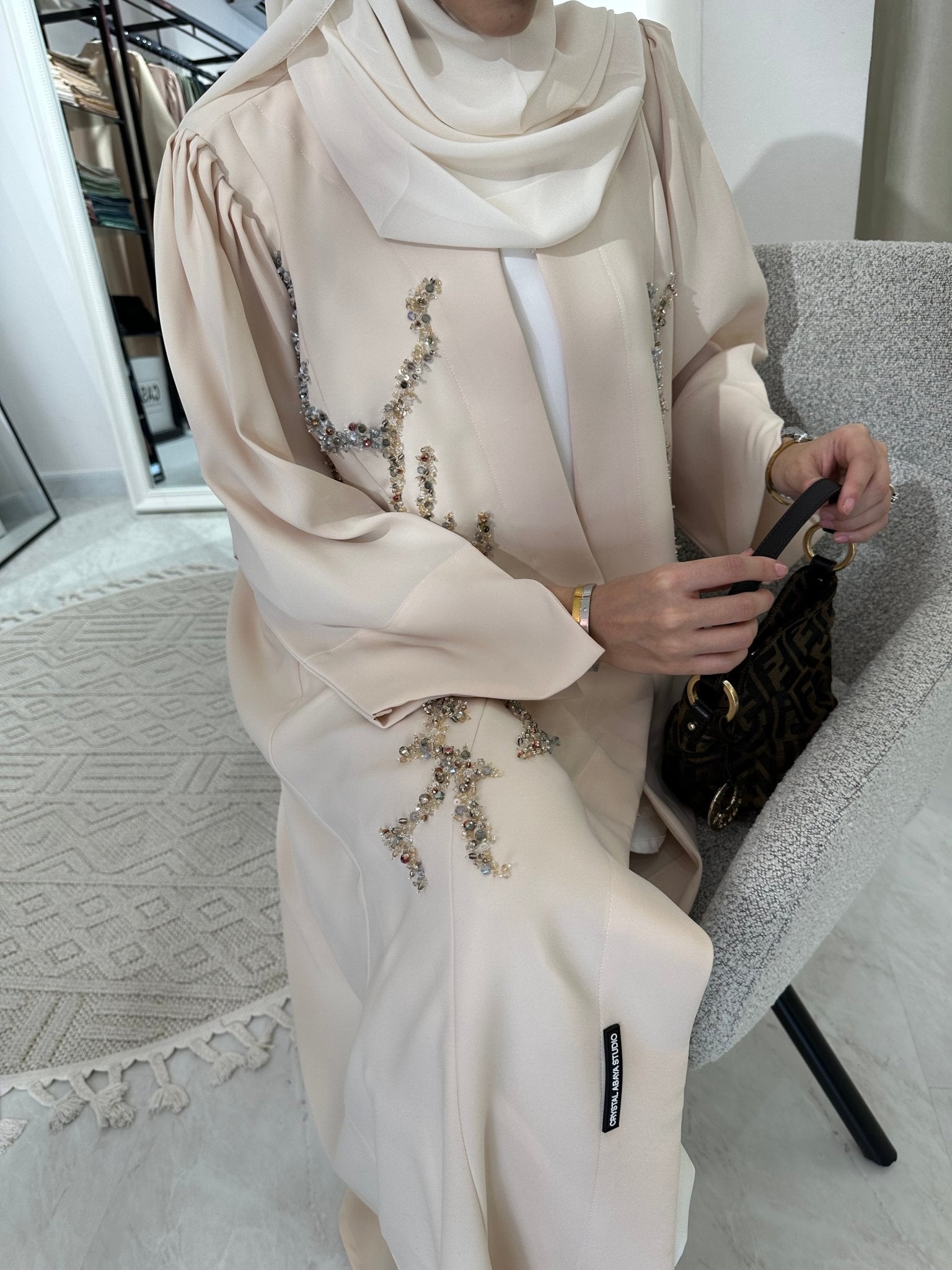 C Cream Beaded Eid Abaya