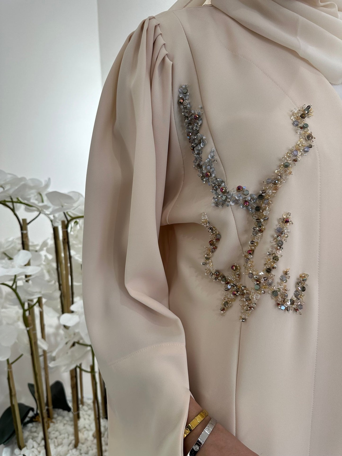 C Cream Beaded Eid Abaya