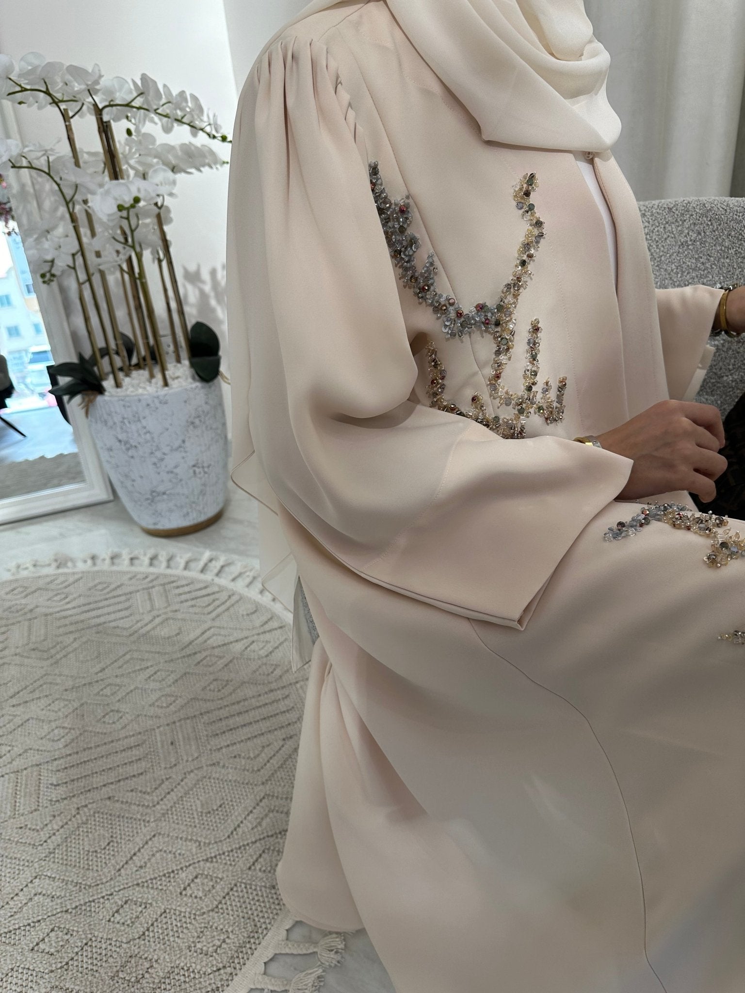 C Cream Beaded Eid Abaya