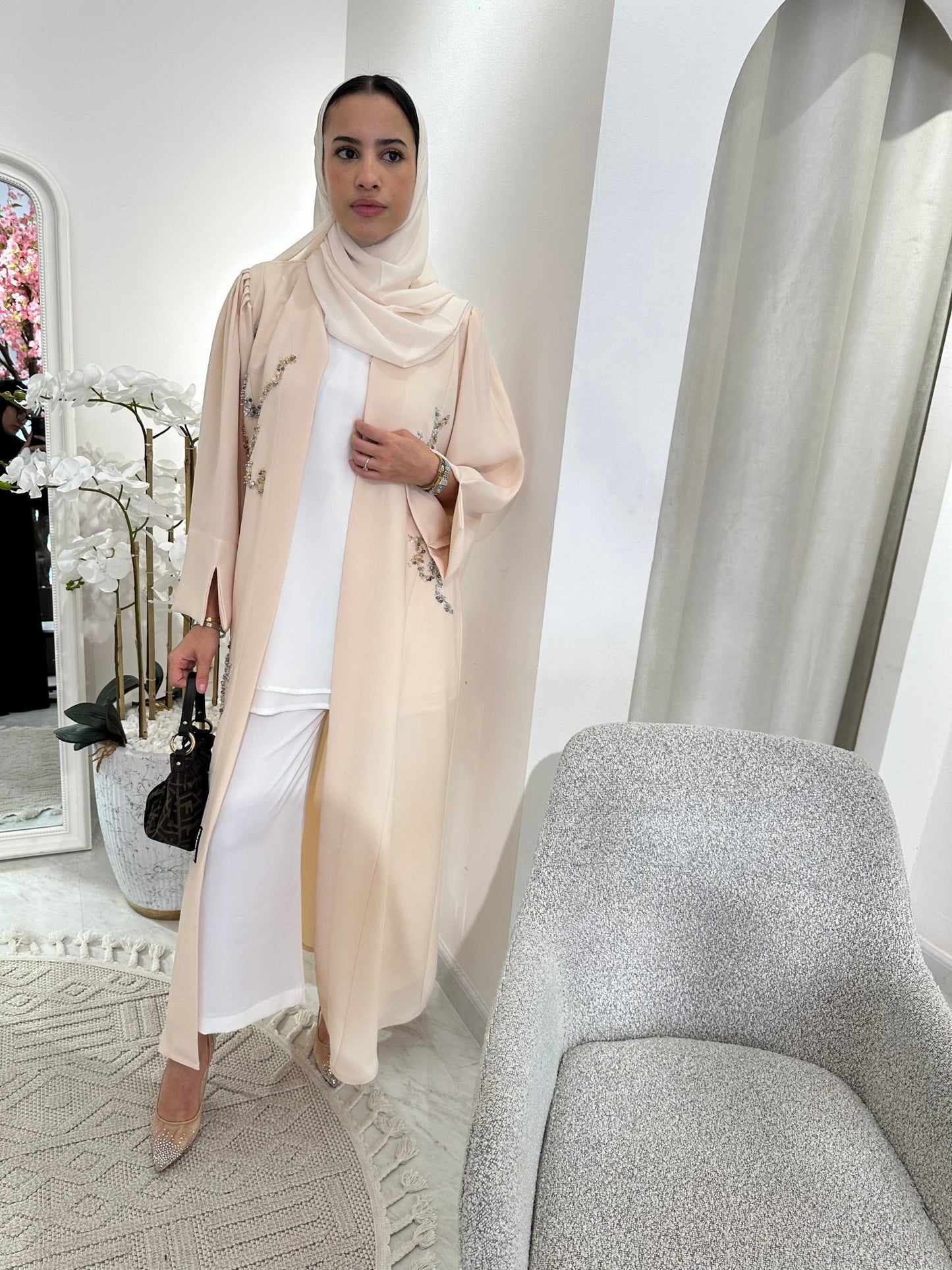 C Cream Beaded Eid Abaya