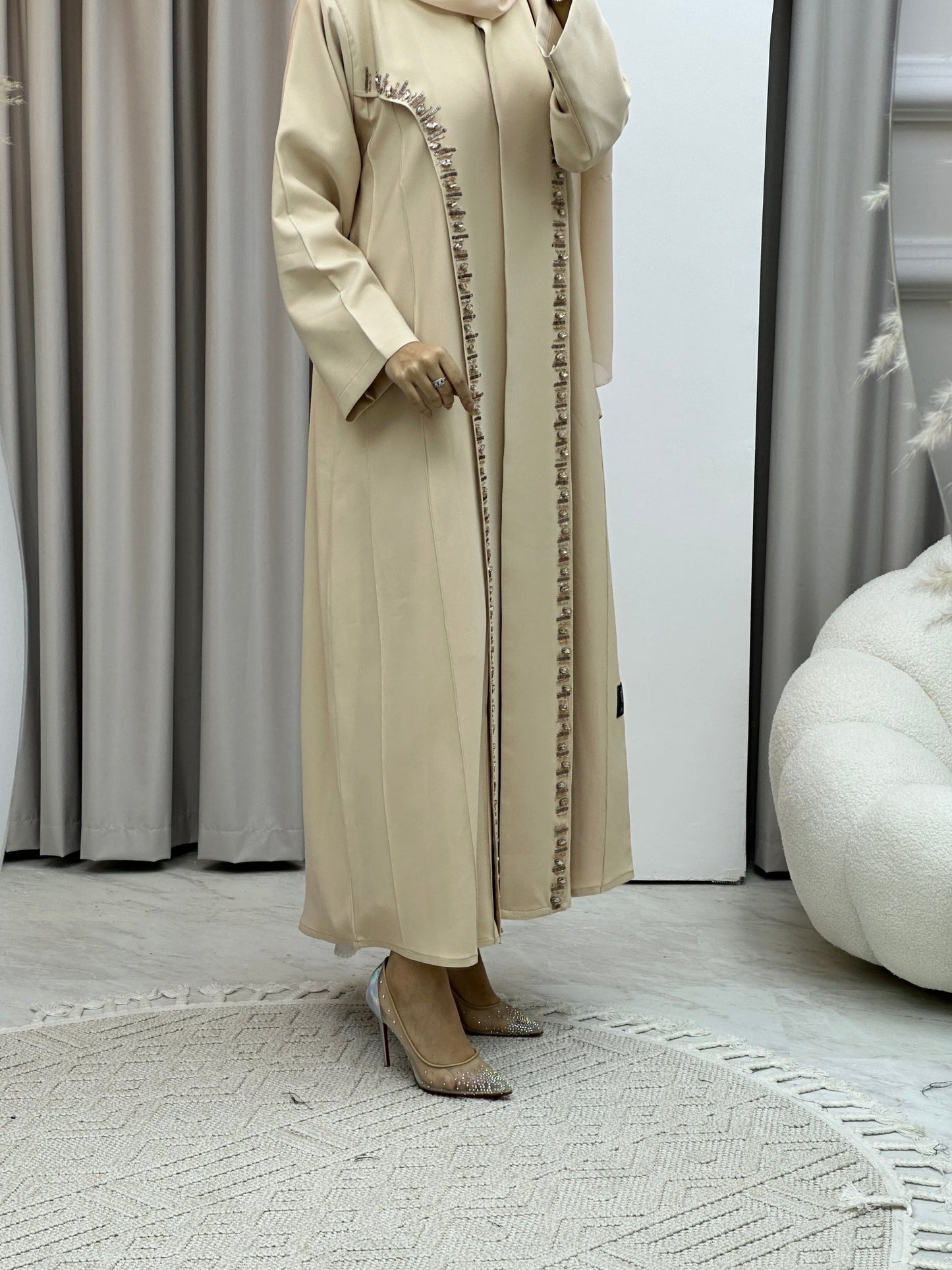 C Cream Embroidery Abaya