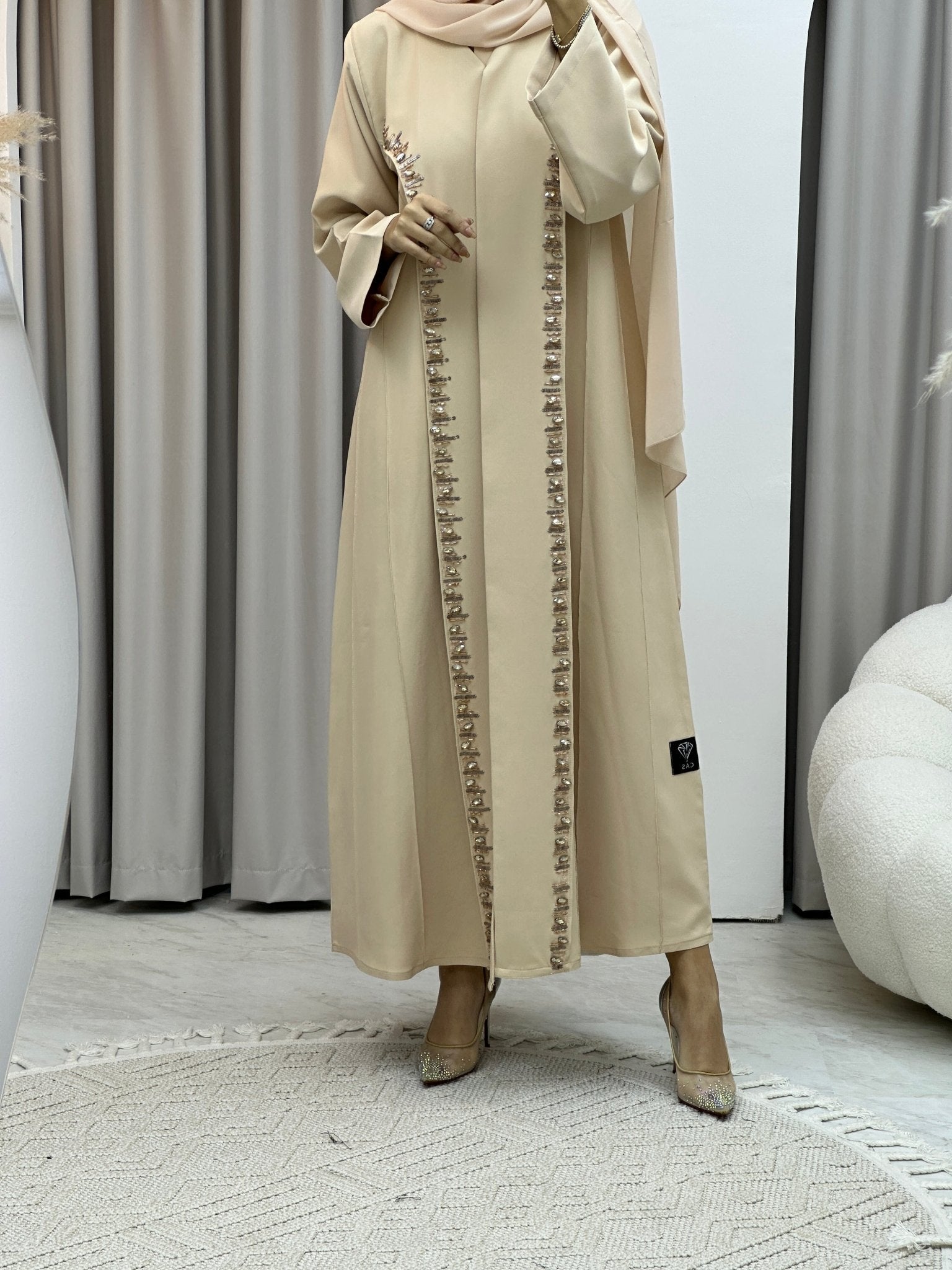 C Cream Embroidery Abaya