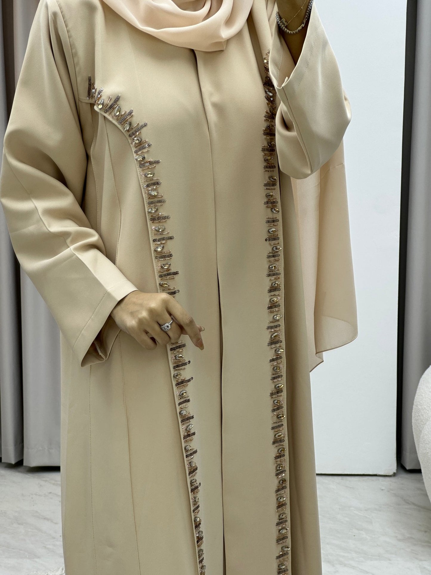 C Cream Embroidery Abaya