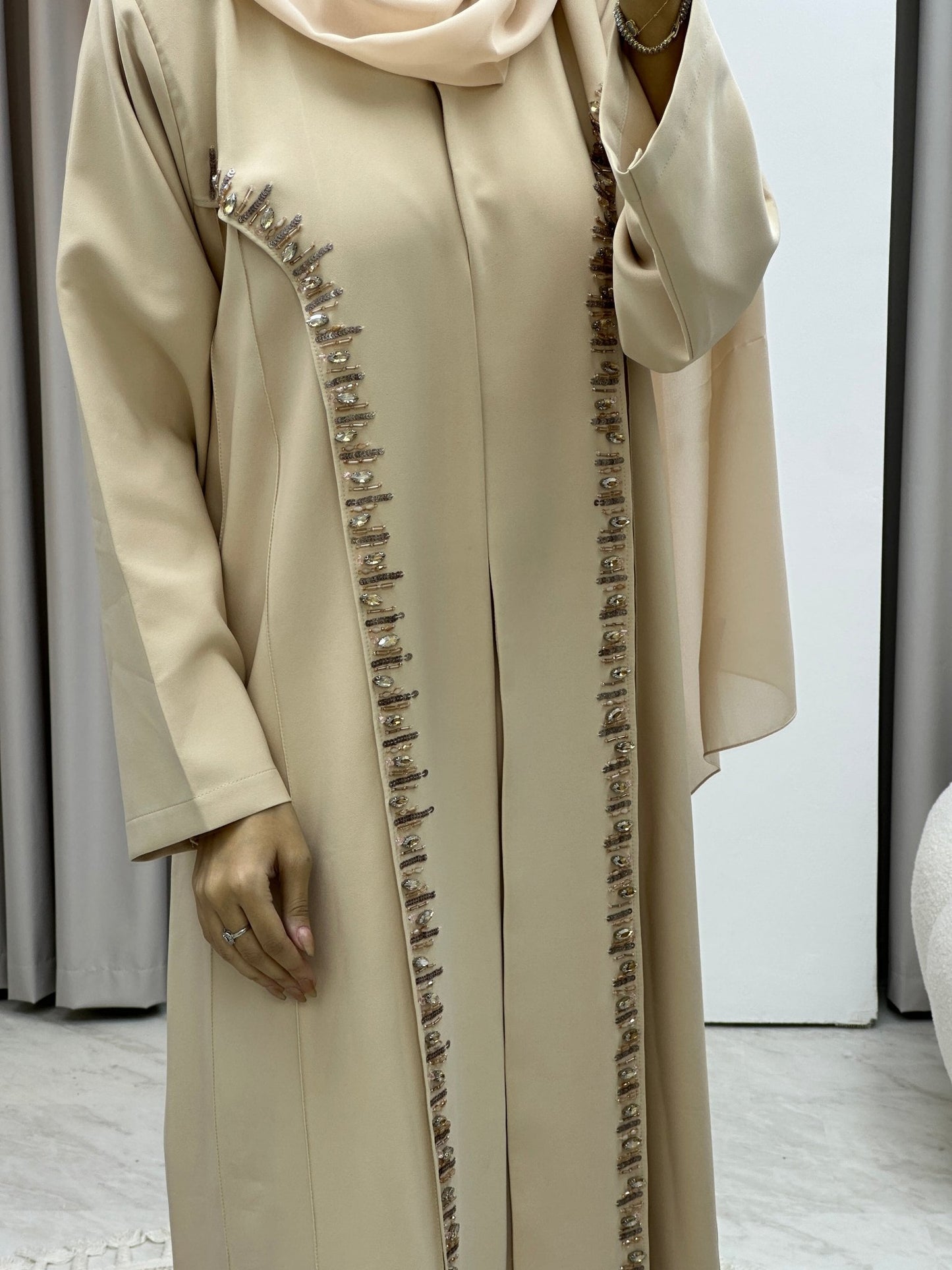 C Cream Embroidery Abaya