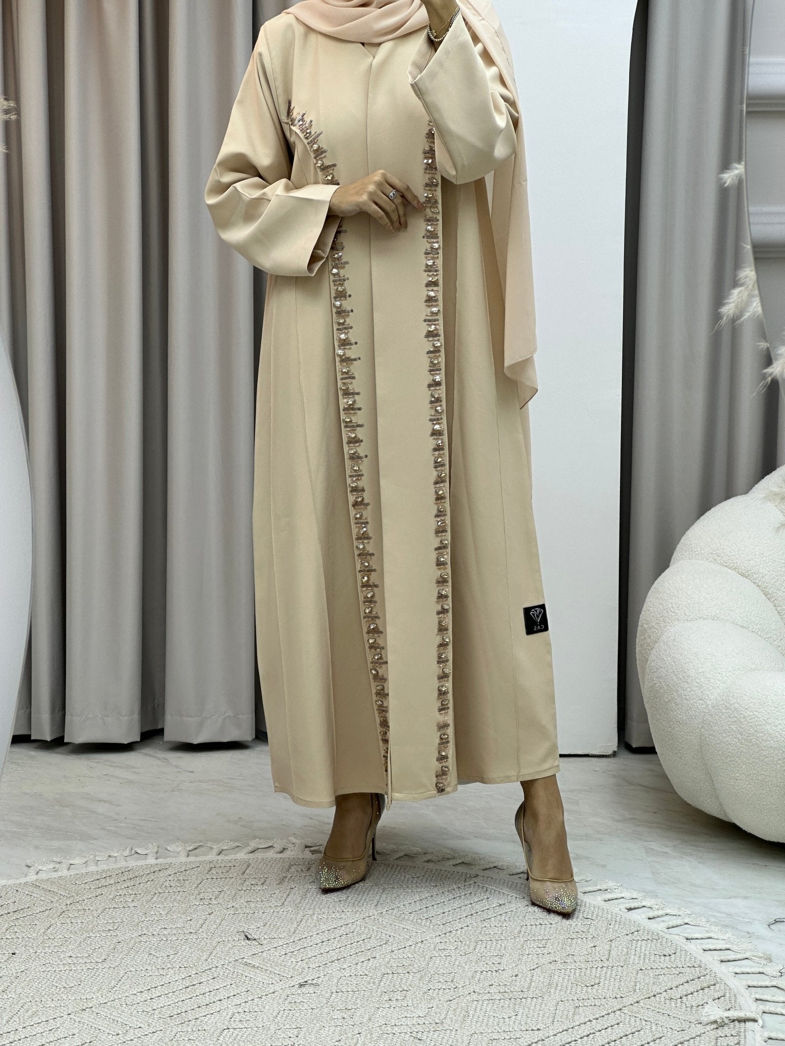 C Cream Embroidery Abaya