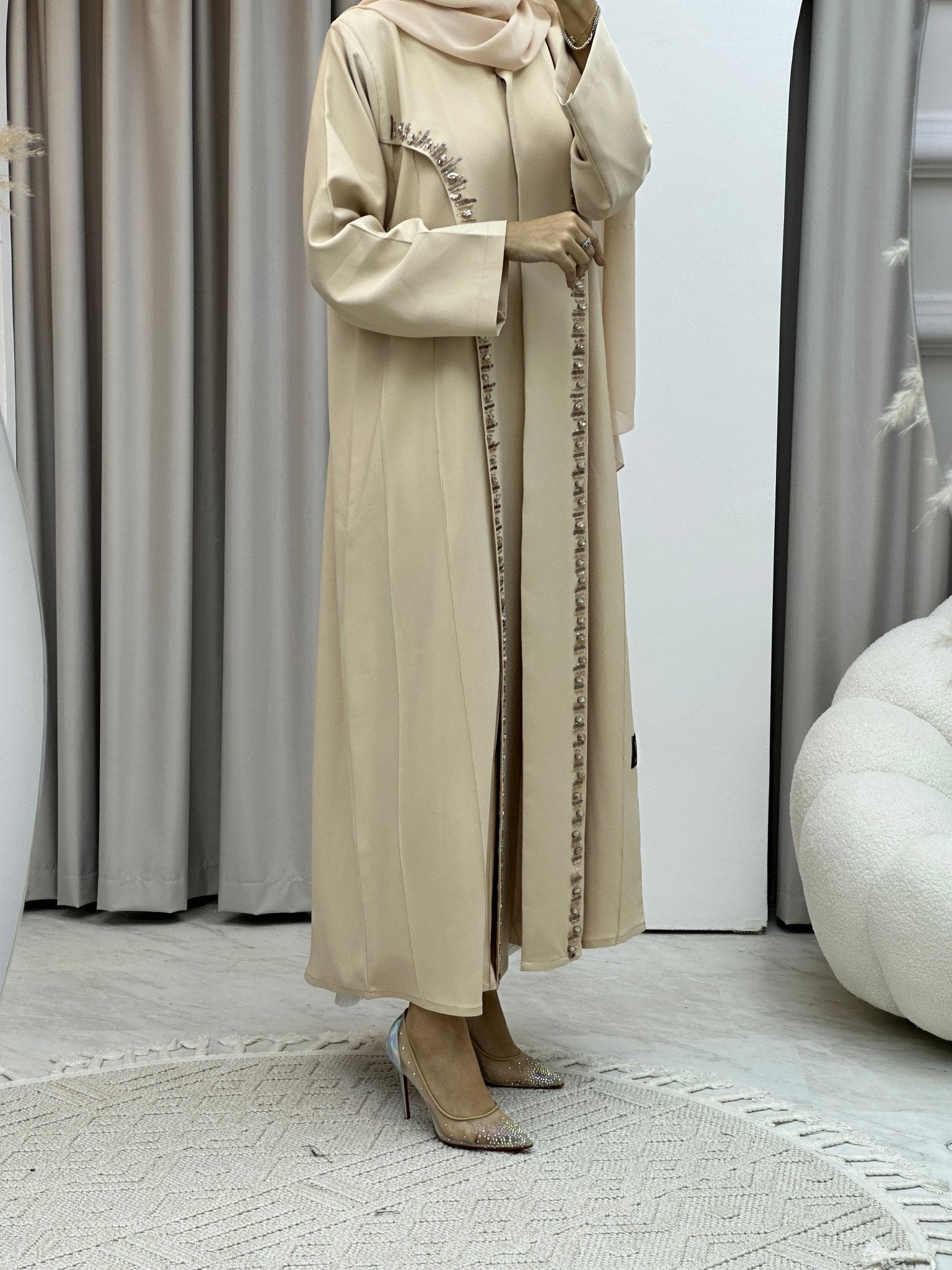 C Cream Embroidery Abaya