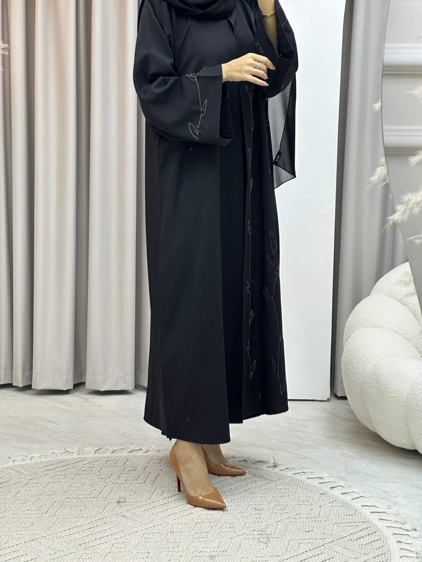 C Crepe Black Embroidery Abaya Set