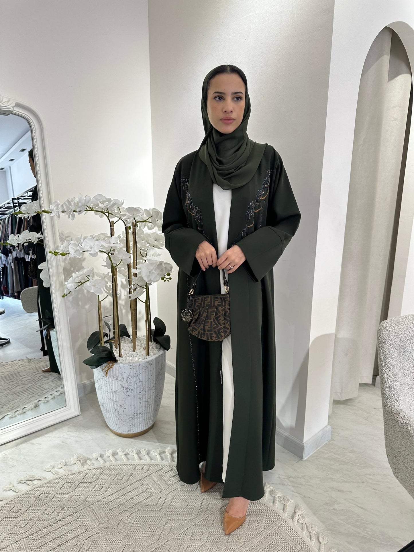 C Dark Green Beaded Eid Abaya