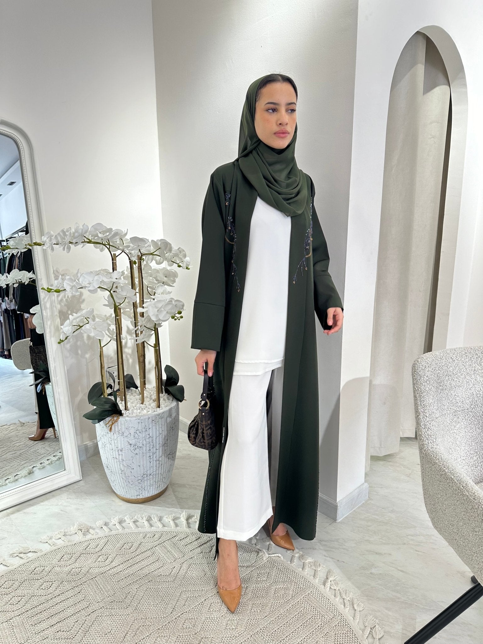 C Dark Green Beaded Eid Abaya