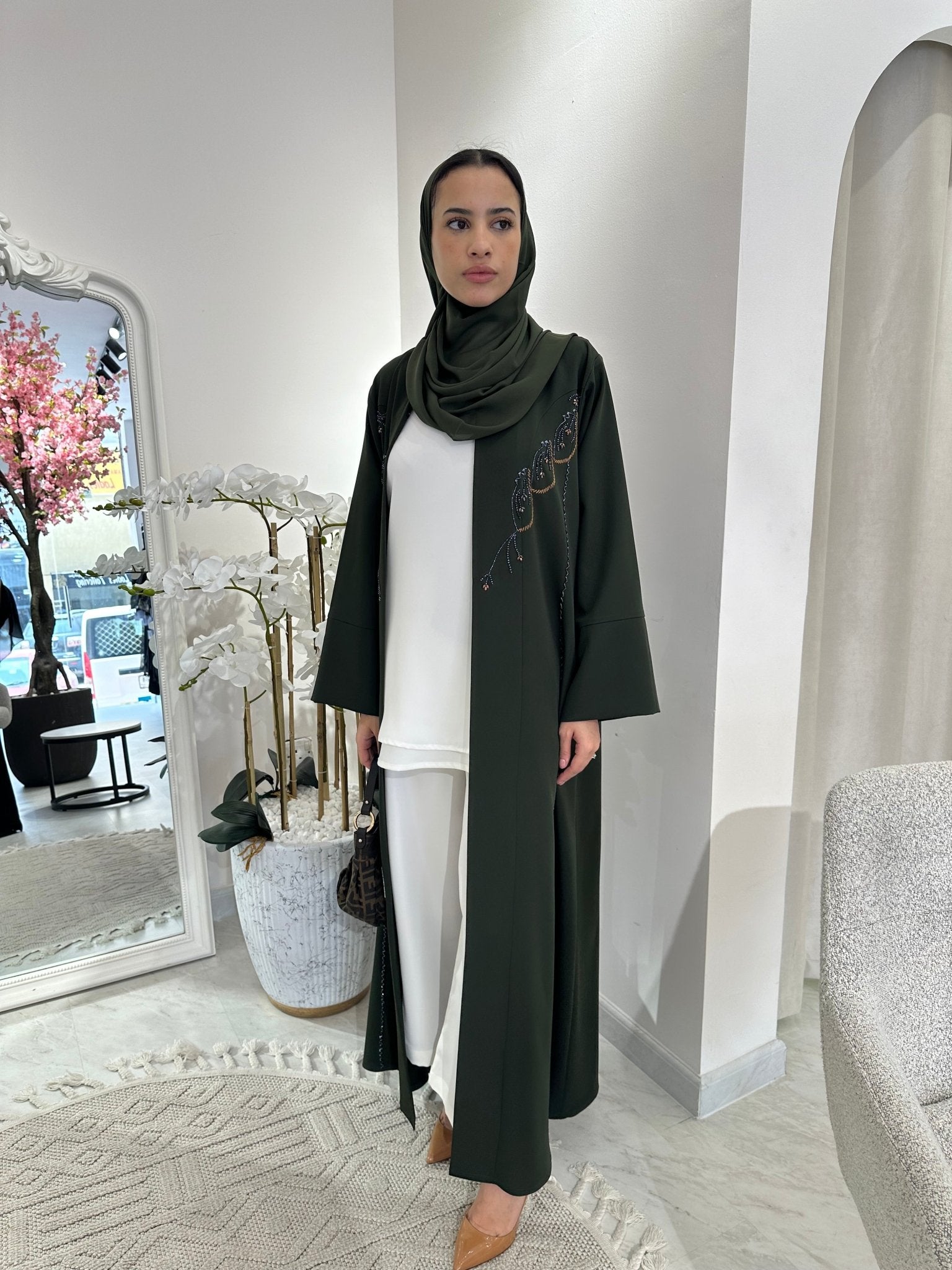 C Dark Green Beaded Eid Abaya