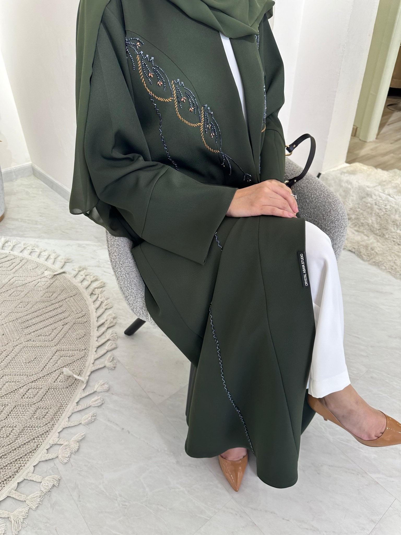 C Dark Green Beaded Eid Abaya