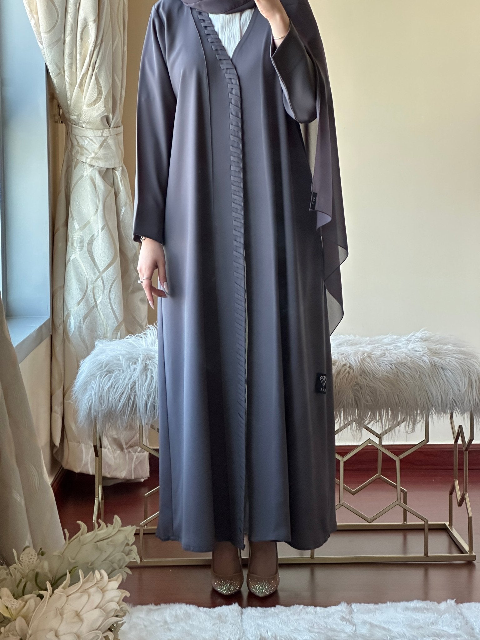 C - Dark - Grey - Crepe - Summer - Abaya - Set