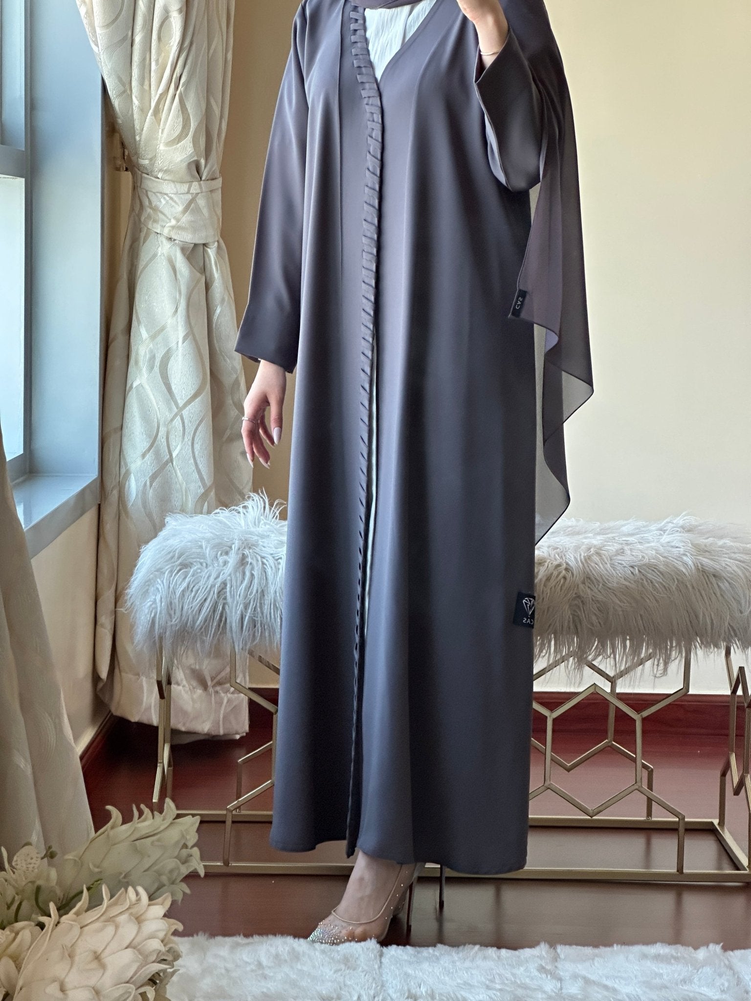 C - Dark - Grey - Crepe - Summer - Abaya - Set