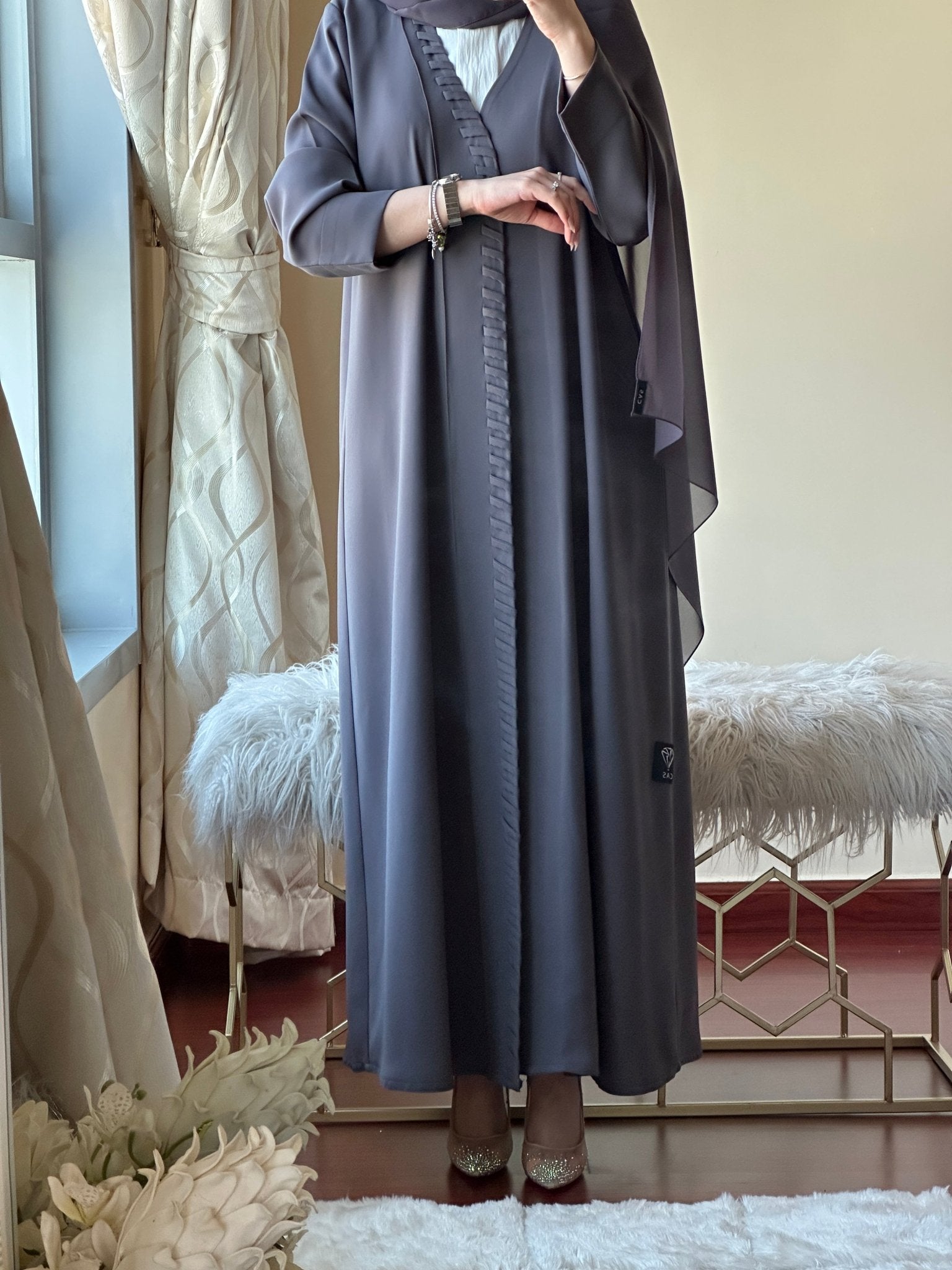 C - Dark - Grey - Crepe - Summer - Abaya - Set