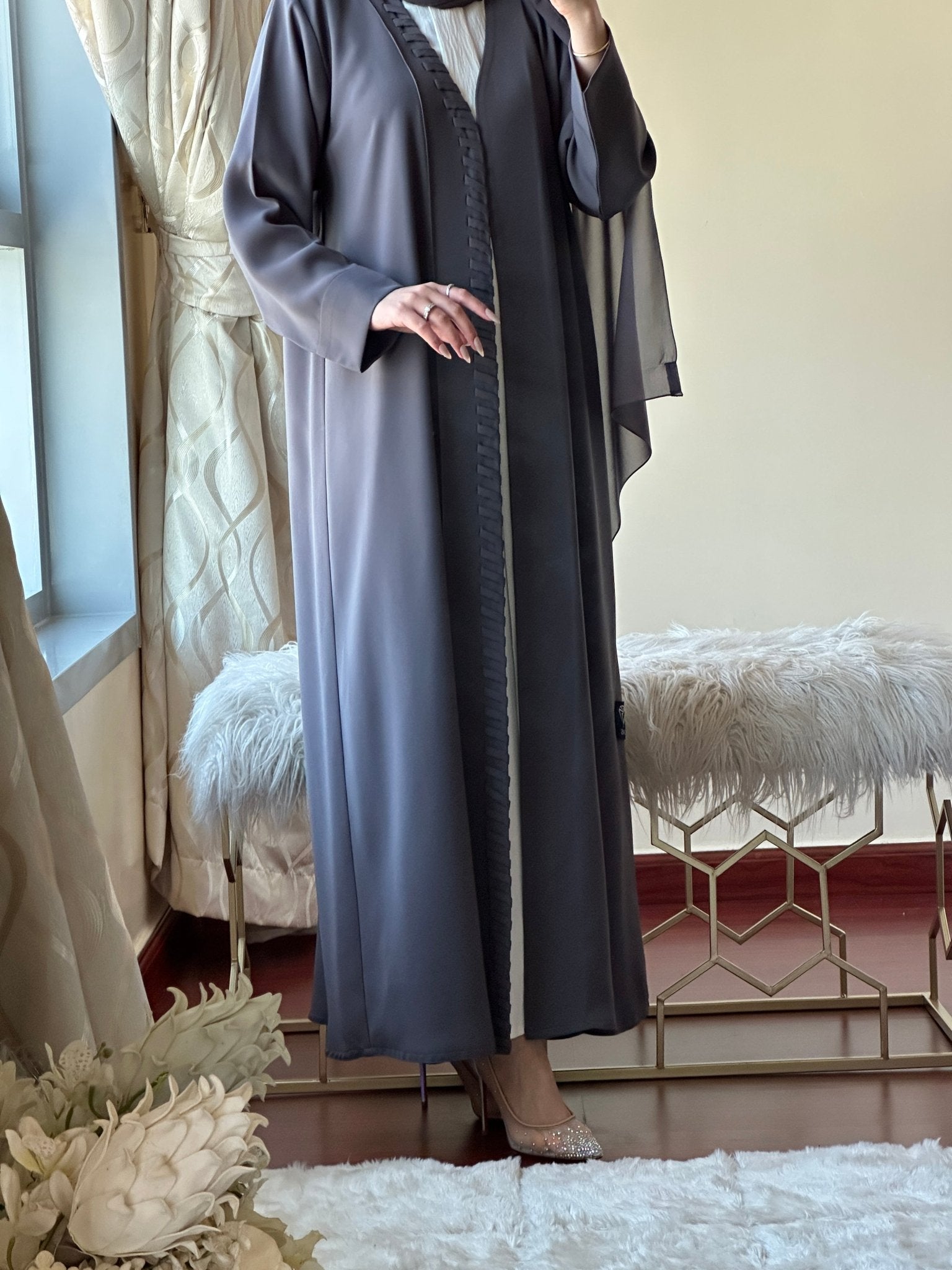 C - Dark - Grey - Crepe - Summer - Abaya - Set