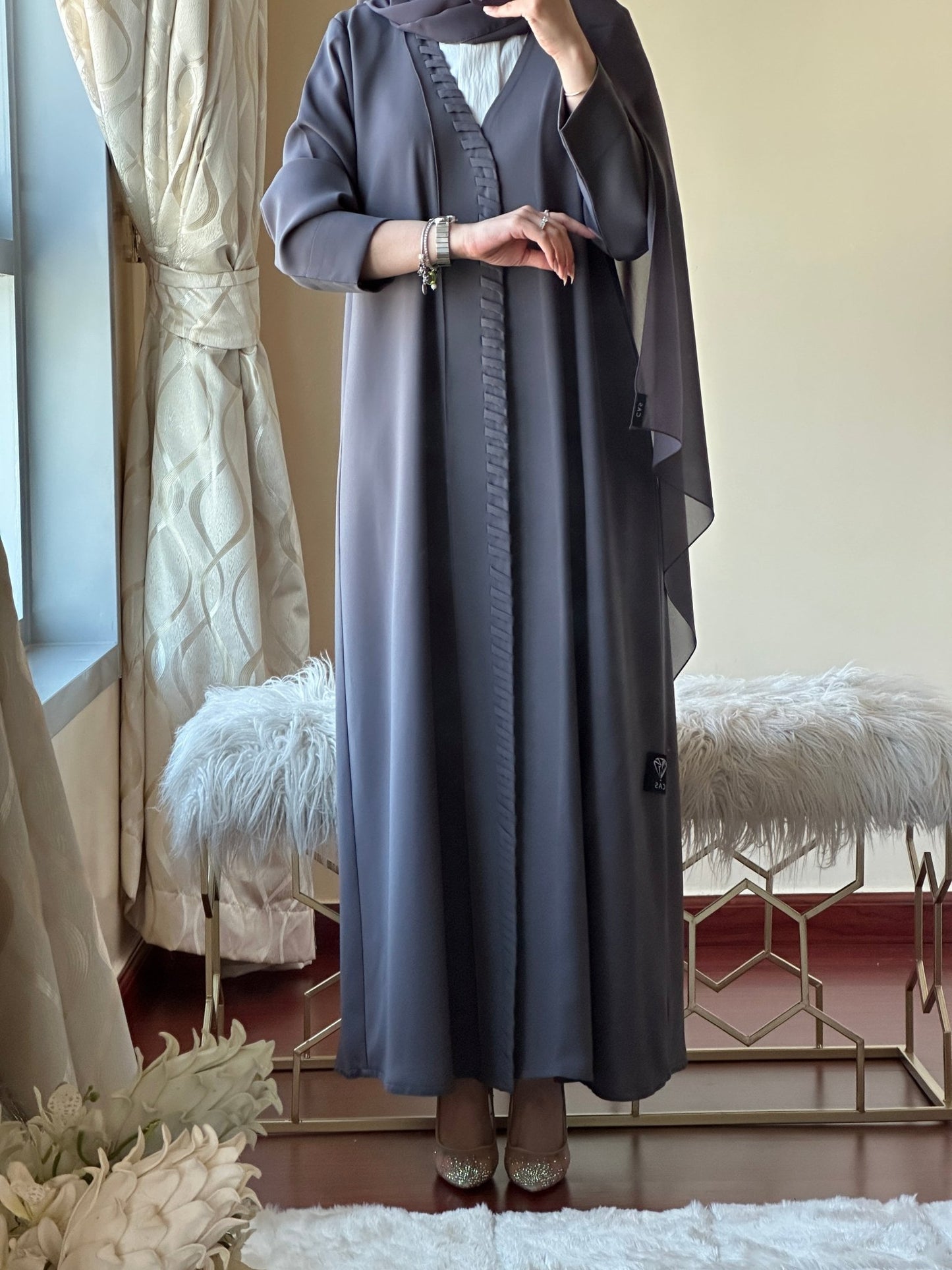 C - Dark - Grey - Crepe - Summer - Abaya - Set