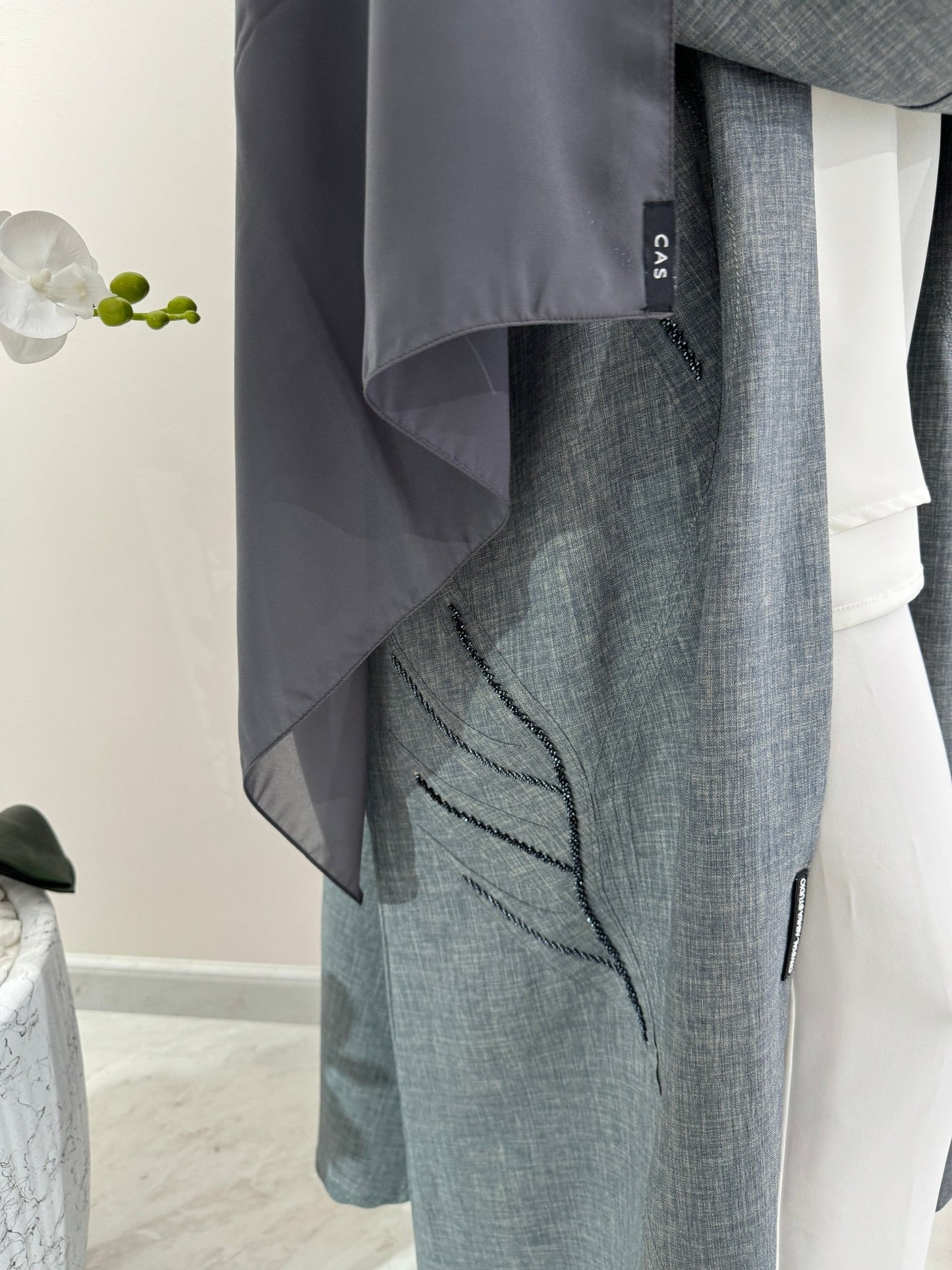 C Dark Grey Summer Linen Eid Abaya