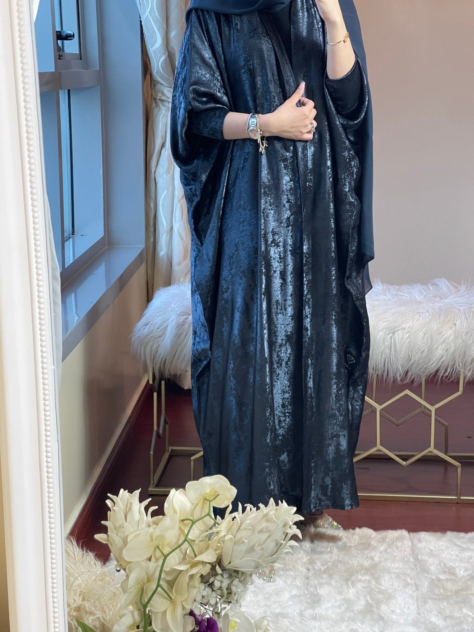 C - DarkBlue - Shimmer - Bisht - Abaya