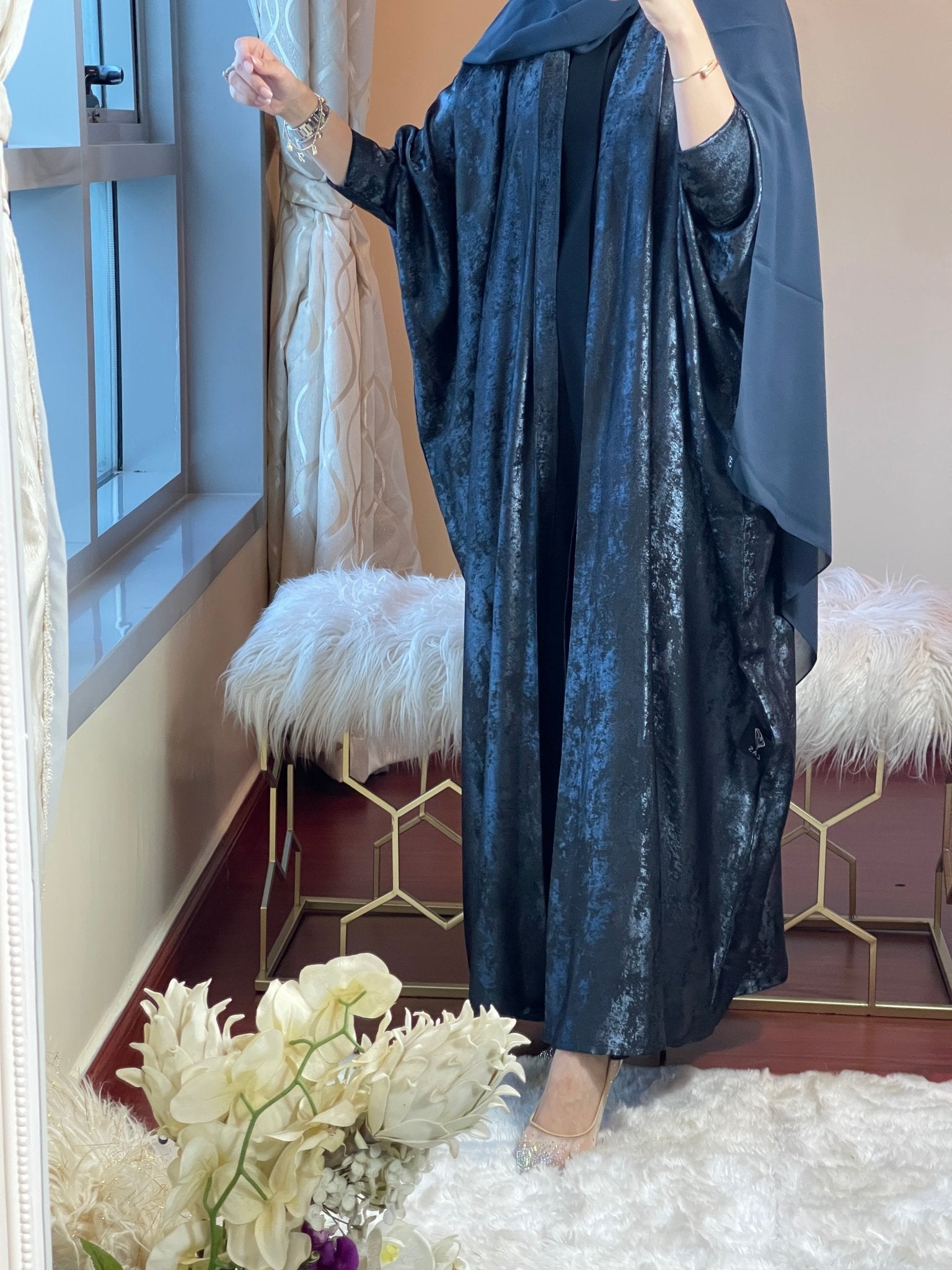 C - DarkBlue - Shimmer - Bisht - Abaya